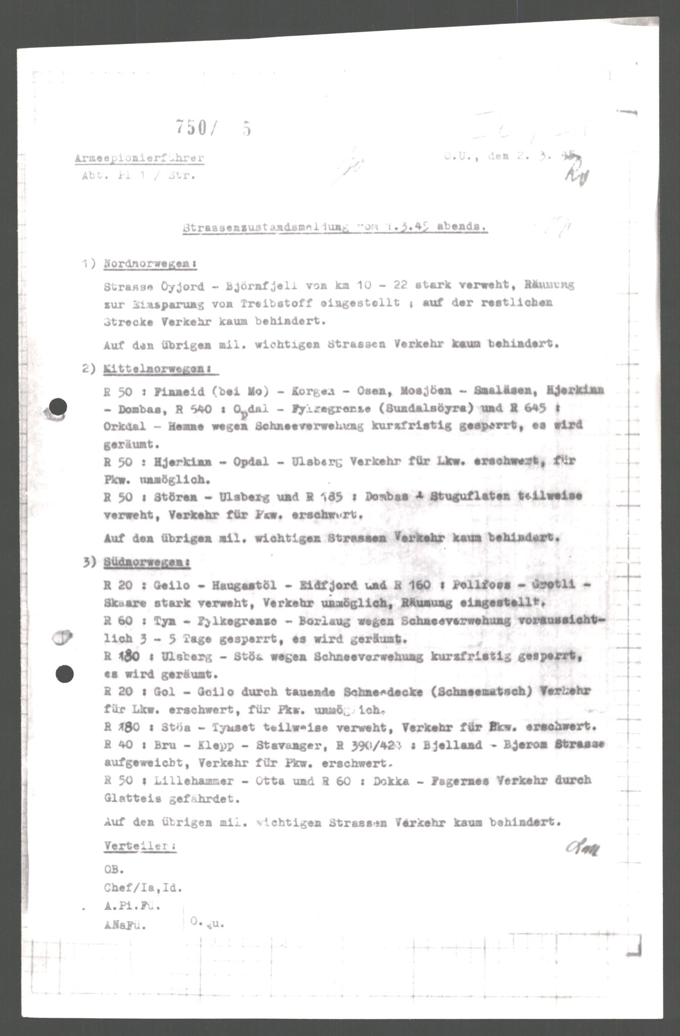 Forsvarets Overkommando. 2 kontor. Arkiv 11.4. Spredte tyske arkivsaker, AV/RA-RAFA-7031/D/Dar/Dara/L0008: Krigsdagbøker for 20. Gebirgs-Armee-Oberkommando (AOK 20), 1945, s. 12