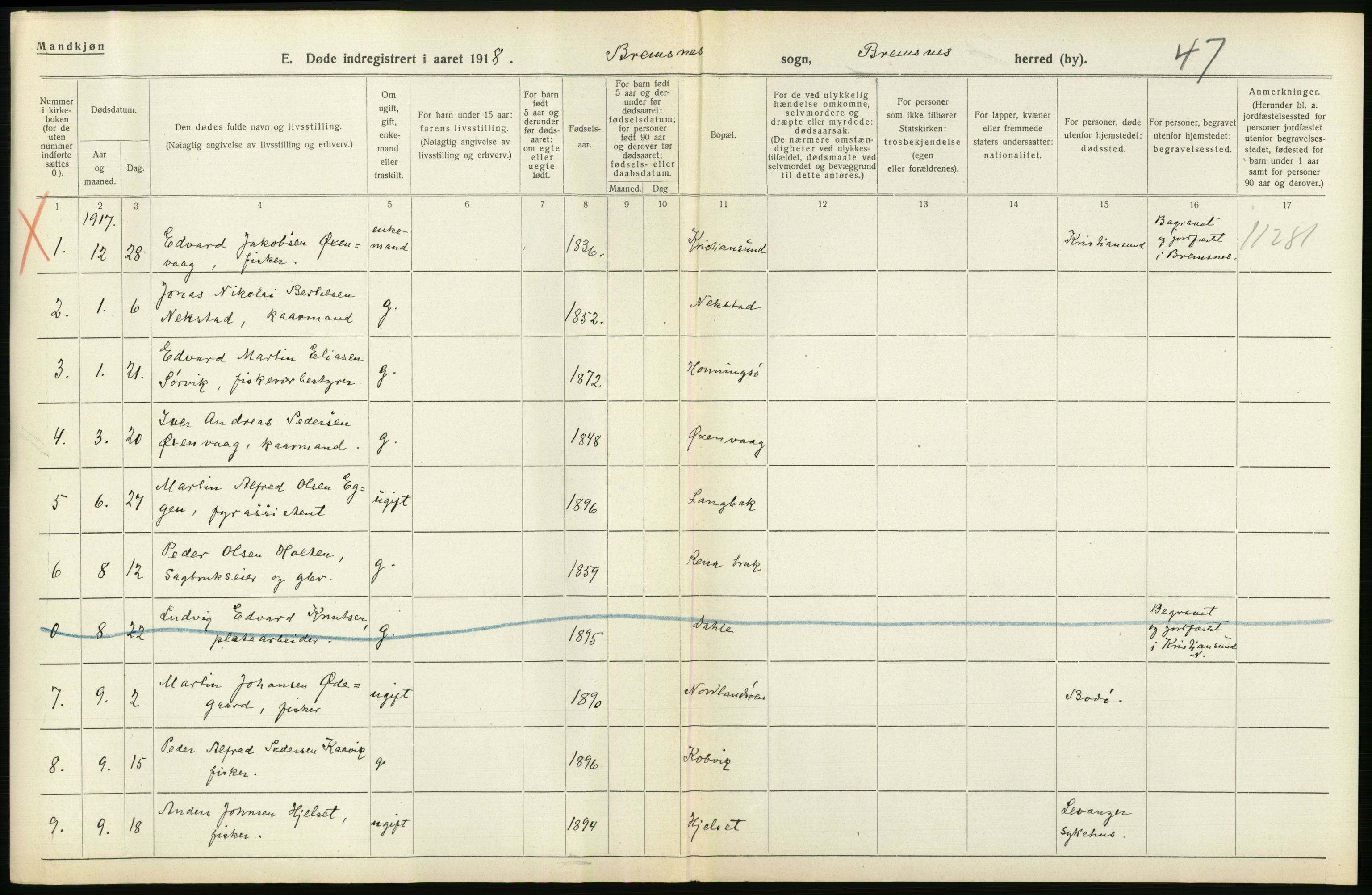 Statistisk sentralbyrå, Sosiodemografiske emner, Befolkning, AV/RA-S-2228/D/Df/Dfb/Dfbh/L0045: Møre fylke: Døde. Bygder og byer., 1918, s. 466