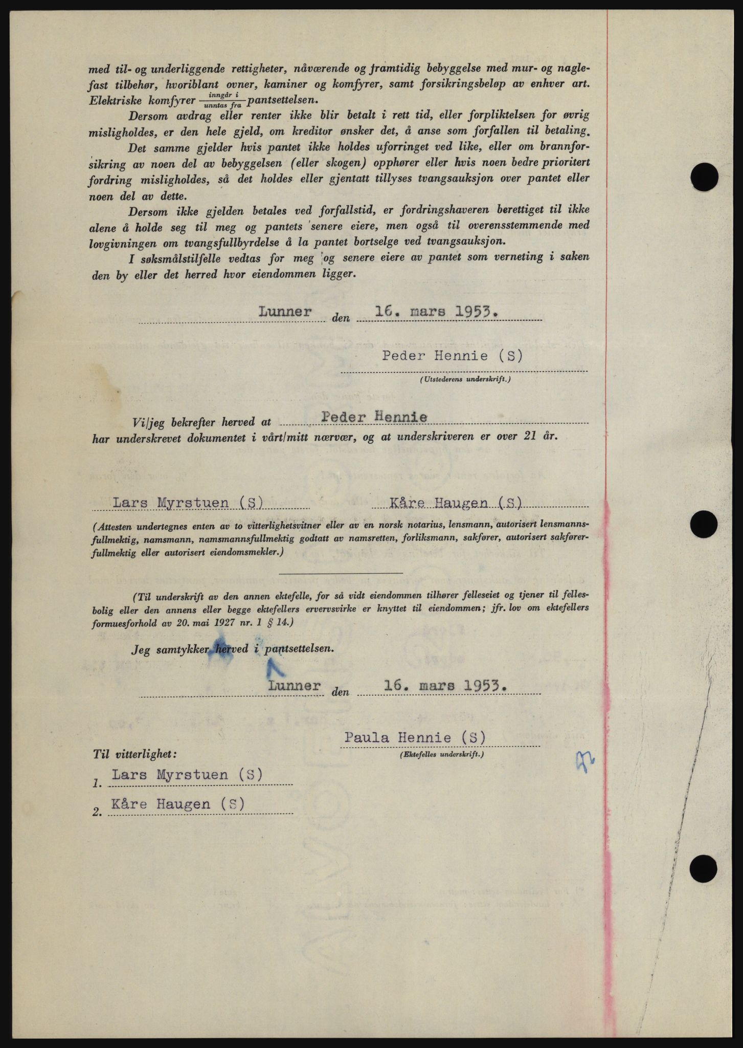 Hadeland og Land tingrett, SAH/TING-010/H/Hb/Hbc/L0026: Pantebok nr. B26, 1953-1953, Dagboknr: 919/1953