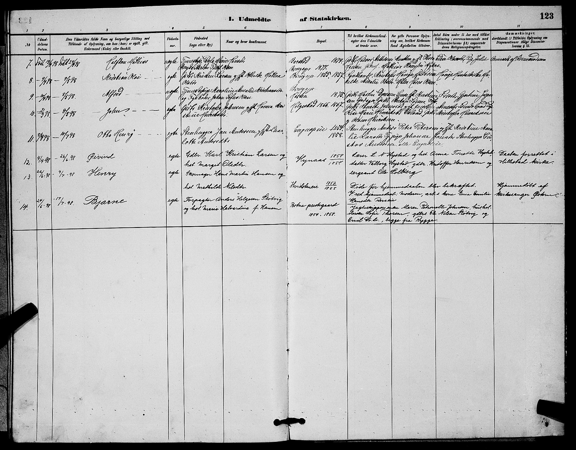 Botne kirkebøker, AV/SAKO-A-340/G/Ga/L0003: Klokkerbok nr. I 3, 1878-1898, s. 123