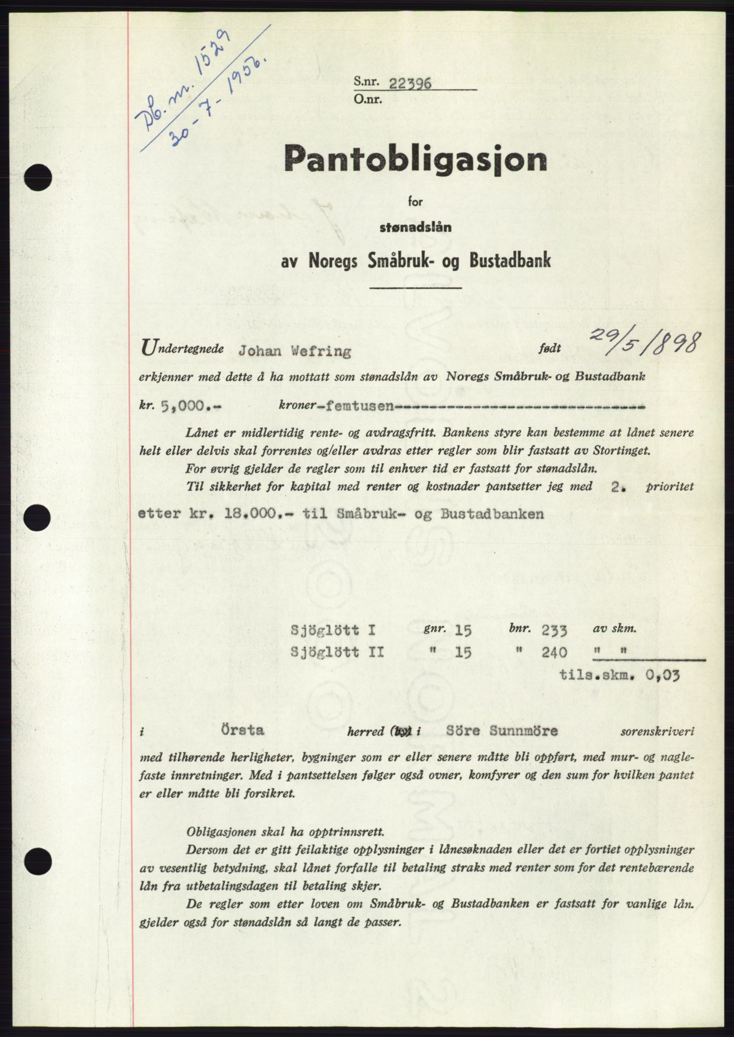 Søre Sunnmøre sorenskriveri, SAT/A-4122/1/2/2C/L0128: Pantebok nr. 16B, 1956-1956, Dagboknr: 1529/1956