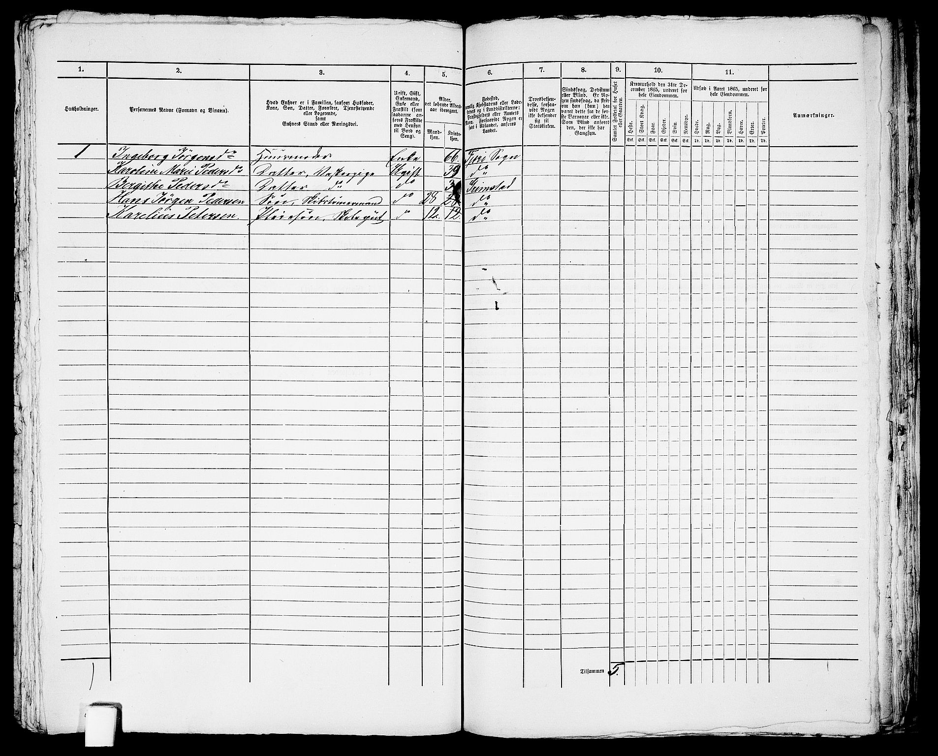 RA, Folketelling 1865 for 0904B Fjære prestegjeld, Grimstad kjøpstad, 1865, s. 355