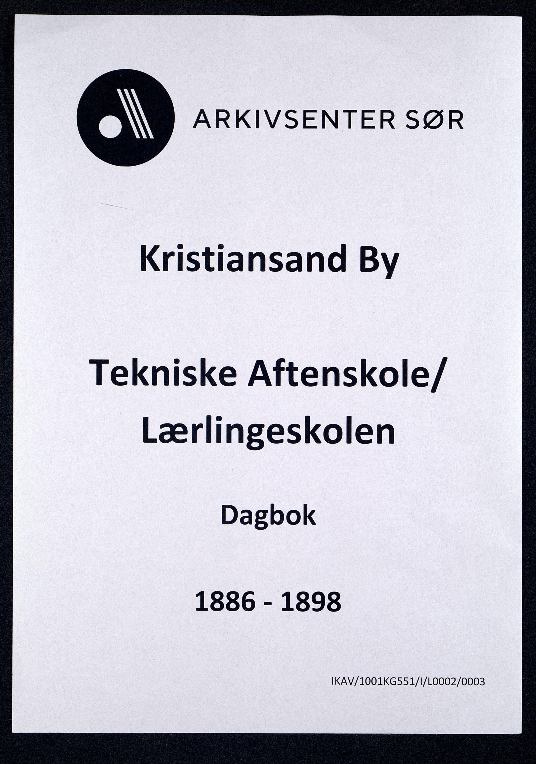 Kristiansand By - Kristiansand Tekniske Aftenskole/Lærlingeskolen, IKAV/1001KG551/I/L0002/0003: Dagbøker / Dagbok, 1886-1898