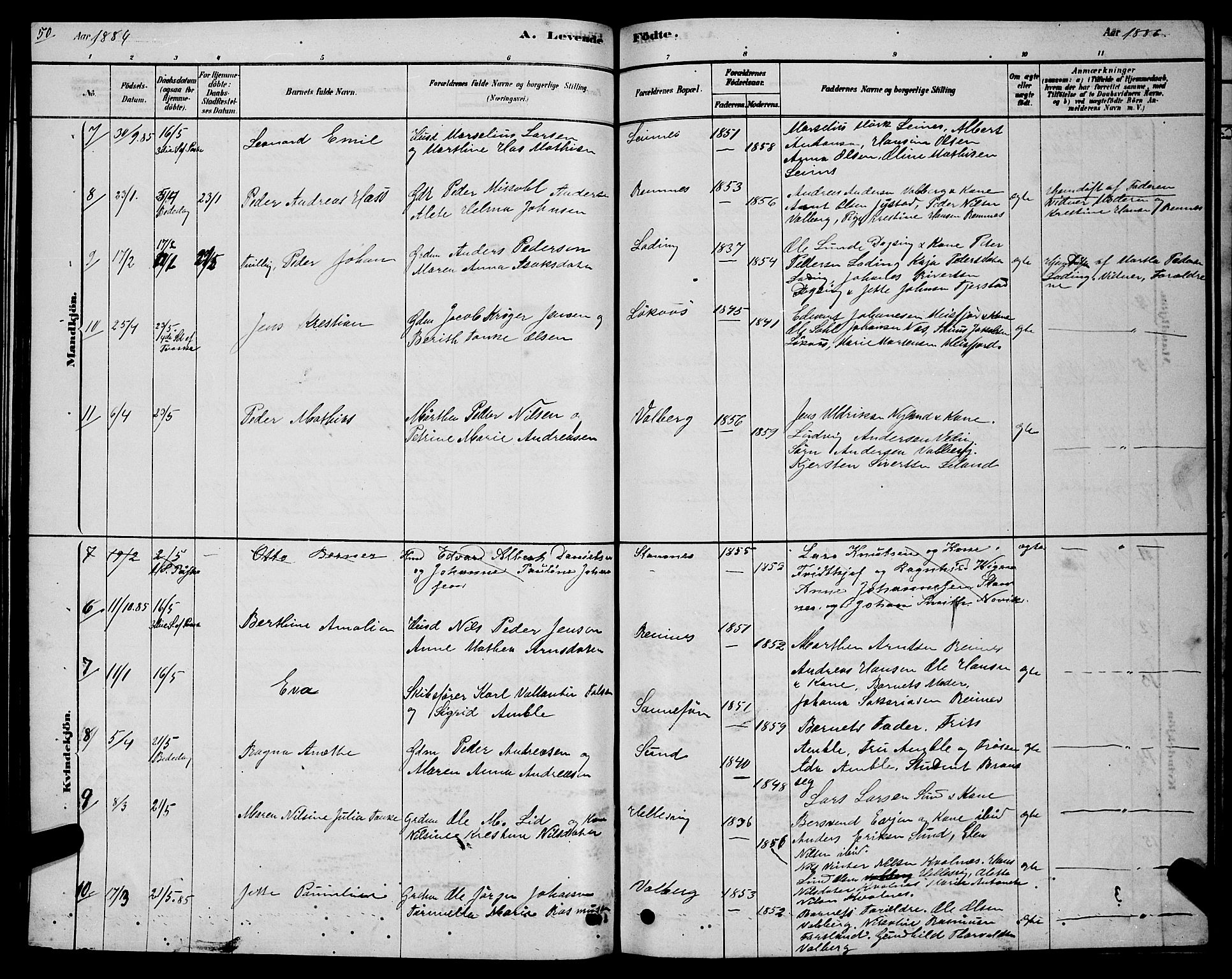 Ministerialprotokoller, klokkerbøker og fødselsregistre - Nordland, SAT/A-1459/831/L0477: Klokkerbok nr. 831C04, 1878-1897, s. 50