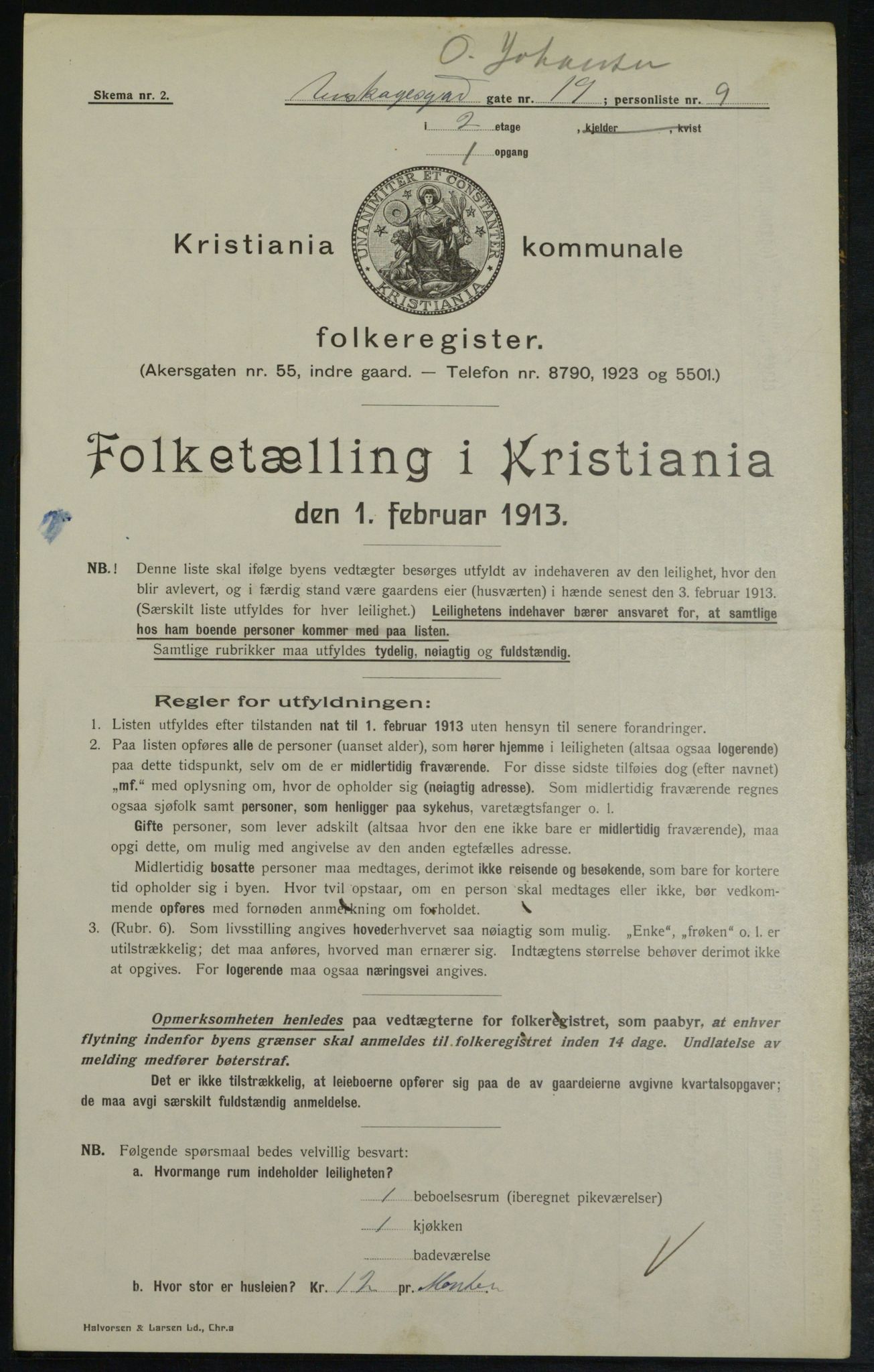 OBA, Kommunal folketelling 1.2.1913 for Kristiania, 1913, s. 2495