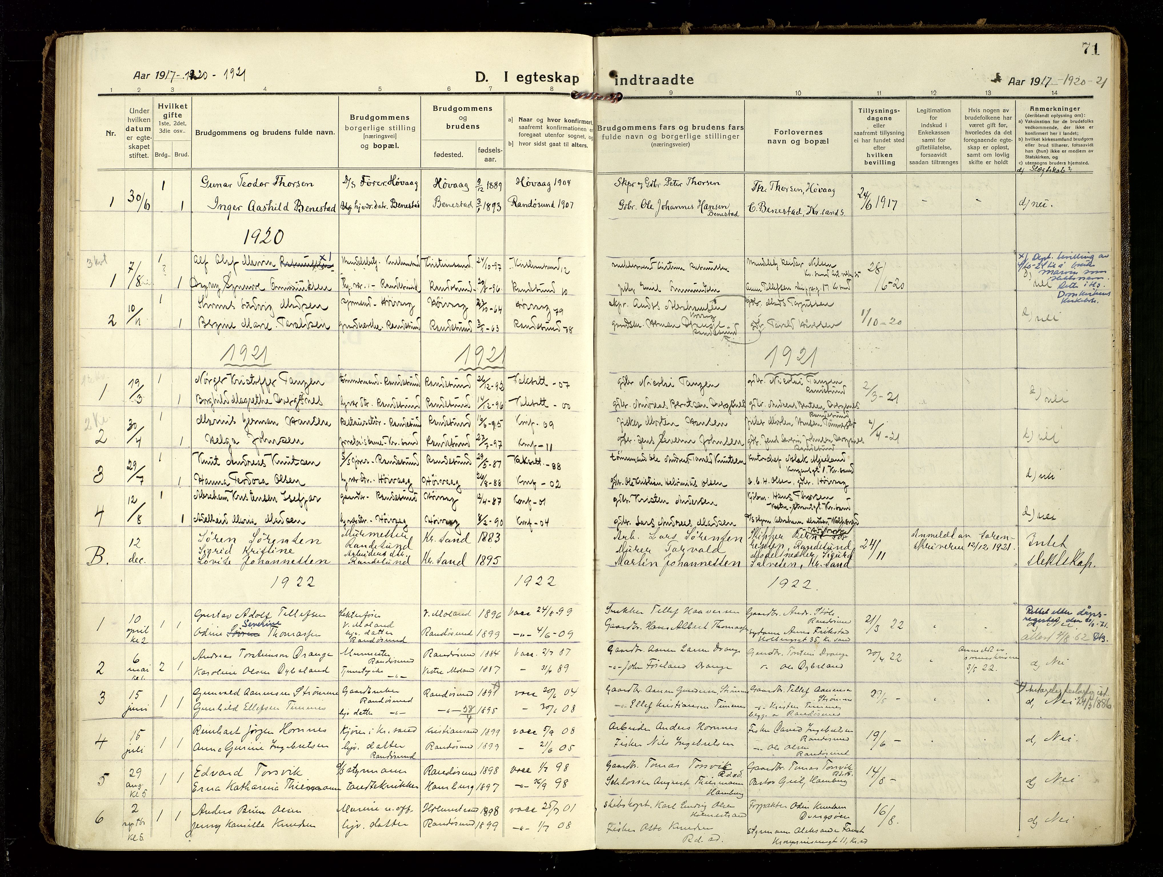 Oddernes sokneprestkontor, SAK/1111-0033/F/Fa/Fab/L0004: Ministerialbok nr. A 4, 1916-1935, s. 71