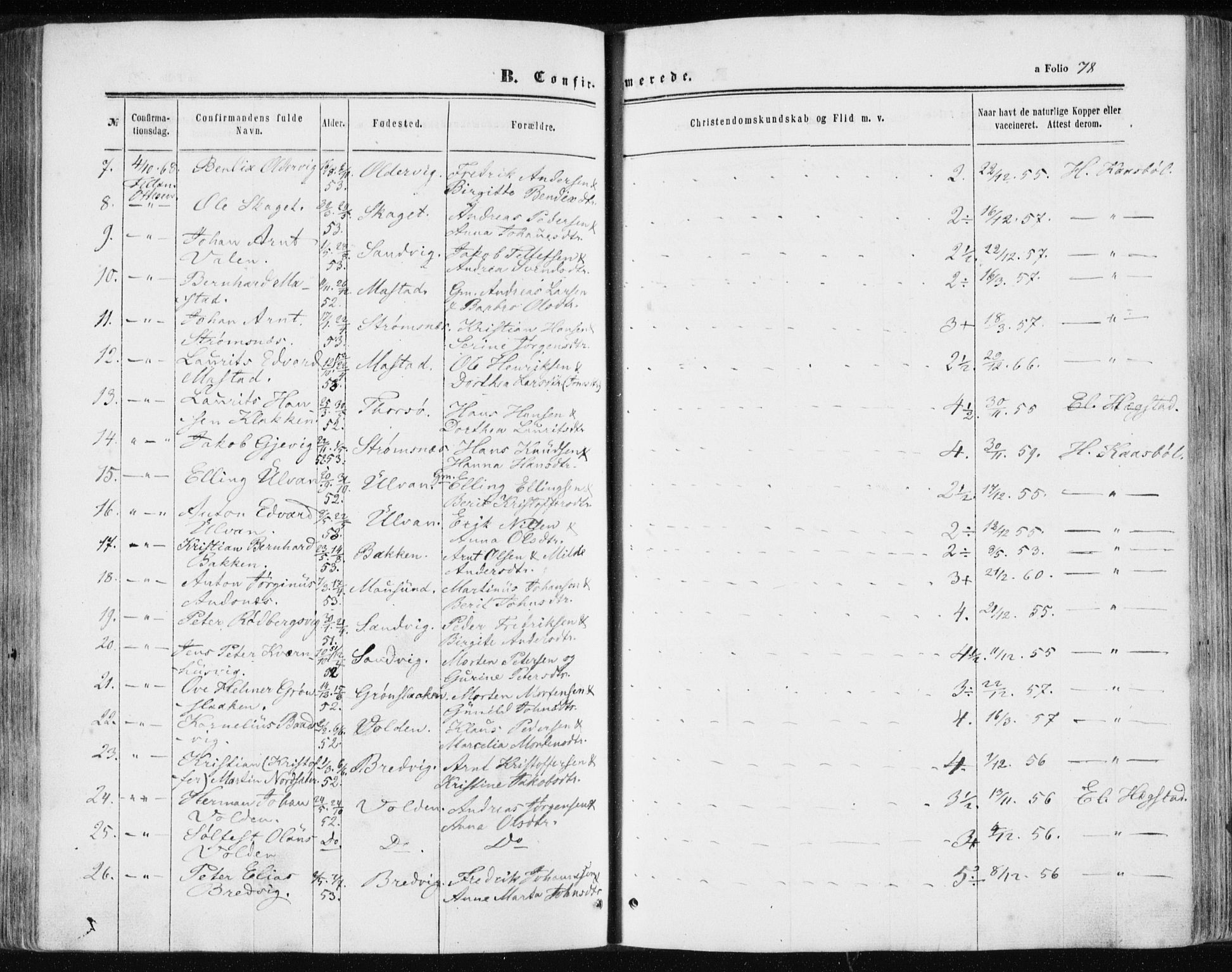 Ministerialprotokoller, klokkerbøker og fødselsregistre - Sør-Trøndelag, SAT/A-1456/634/L0531: Ministerialbok nr. 634A07, 1861-1870, s. 78