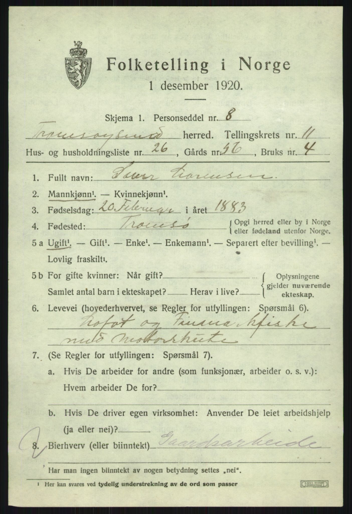 SATØ, Folketelling 1920 for 1934 Tromsøysund herred, 1920, s. 7536