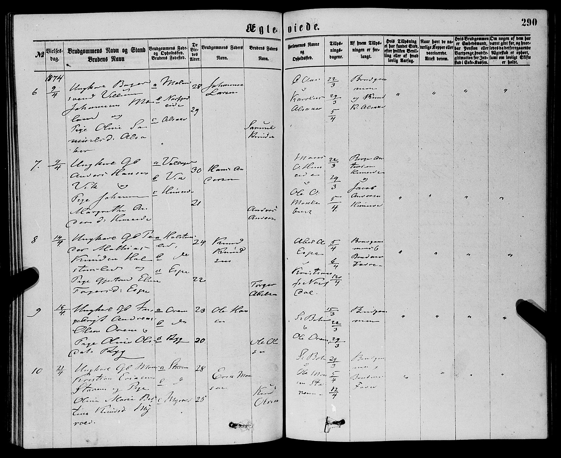 Eid sokneprestembete, AV/SAB-A-82301/H/Haa/Haaa/L0010: Ministerialbok nr. A 10, 1867-1878, s. 290