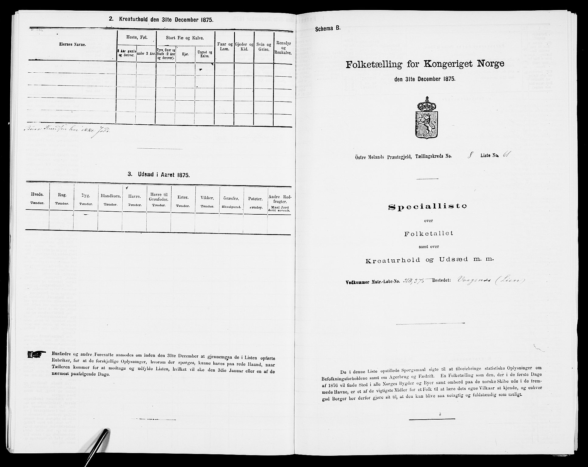 SAK, Folketelling 1875 for 0918P Austre Moland prestegjeld, 1875, s. 2445