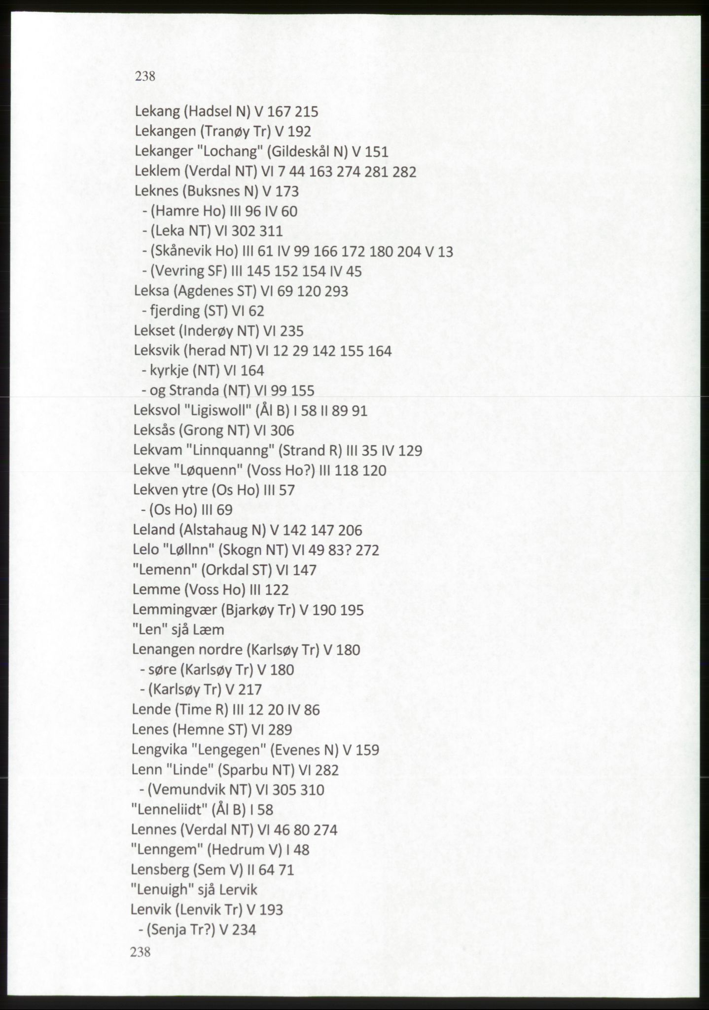 Publikasjoner utgitt av Arkivverket, PUBL/PUBL-001/C/0009: Stedsnavnregister, 1548-1567, s. 238