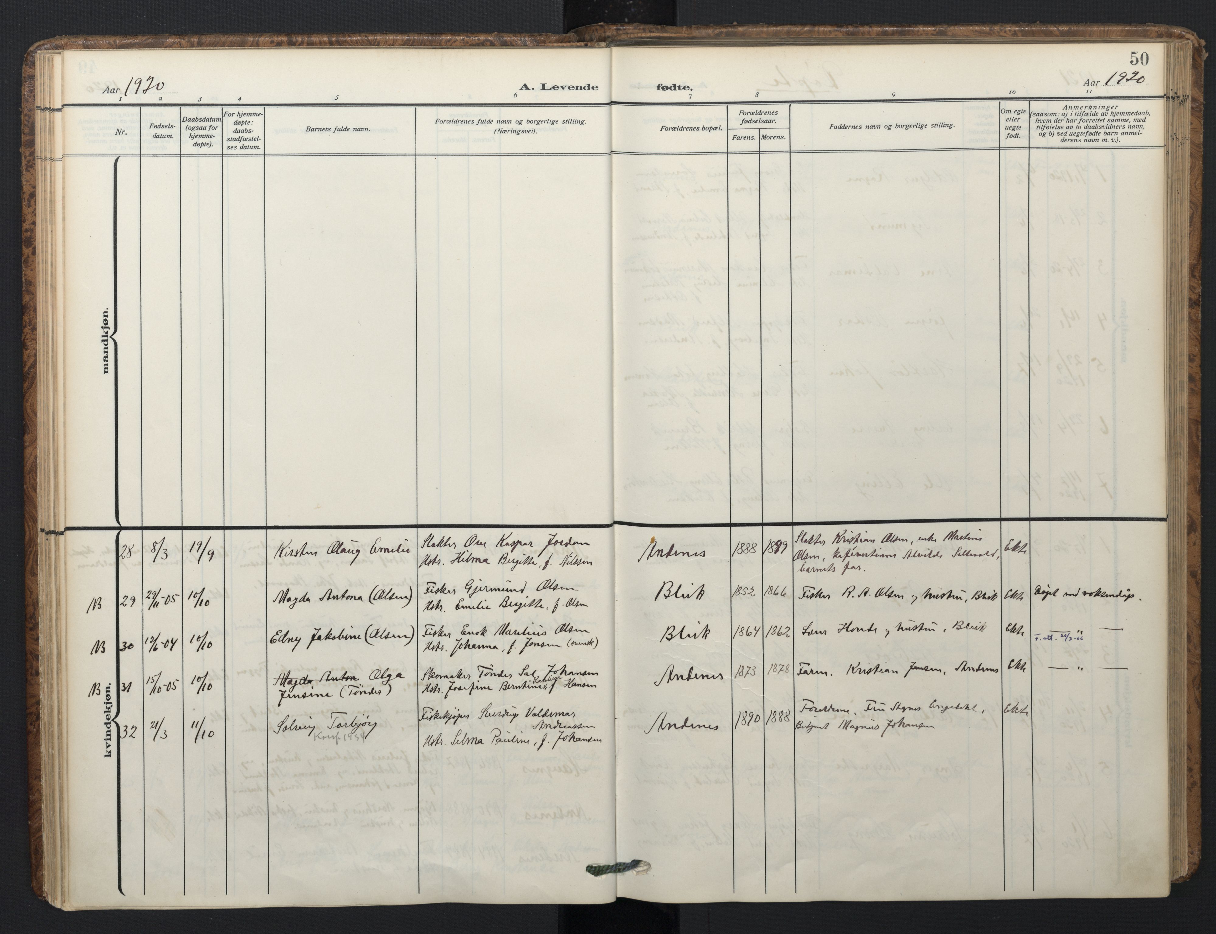 Ministerialprotokoller, klokkerbøker og fødselsregistre - Nordland, AV/SAT-A-1459/899/L1438: Ministerialbok nr. 899A06, 1909-1922, s. 50