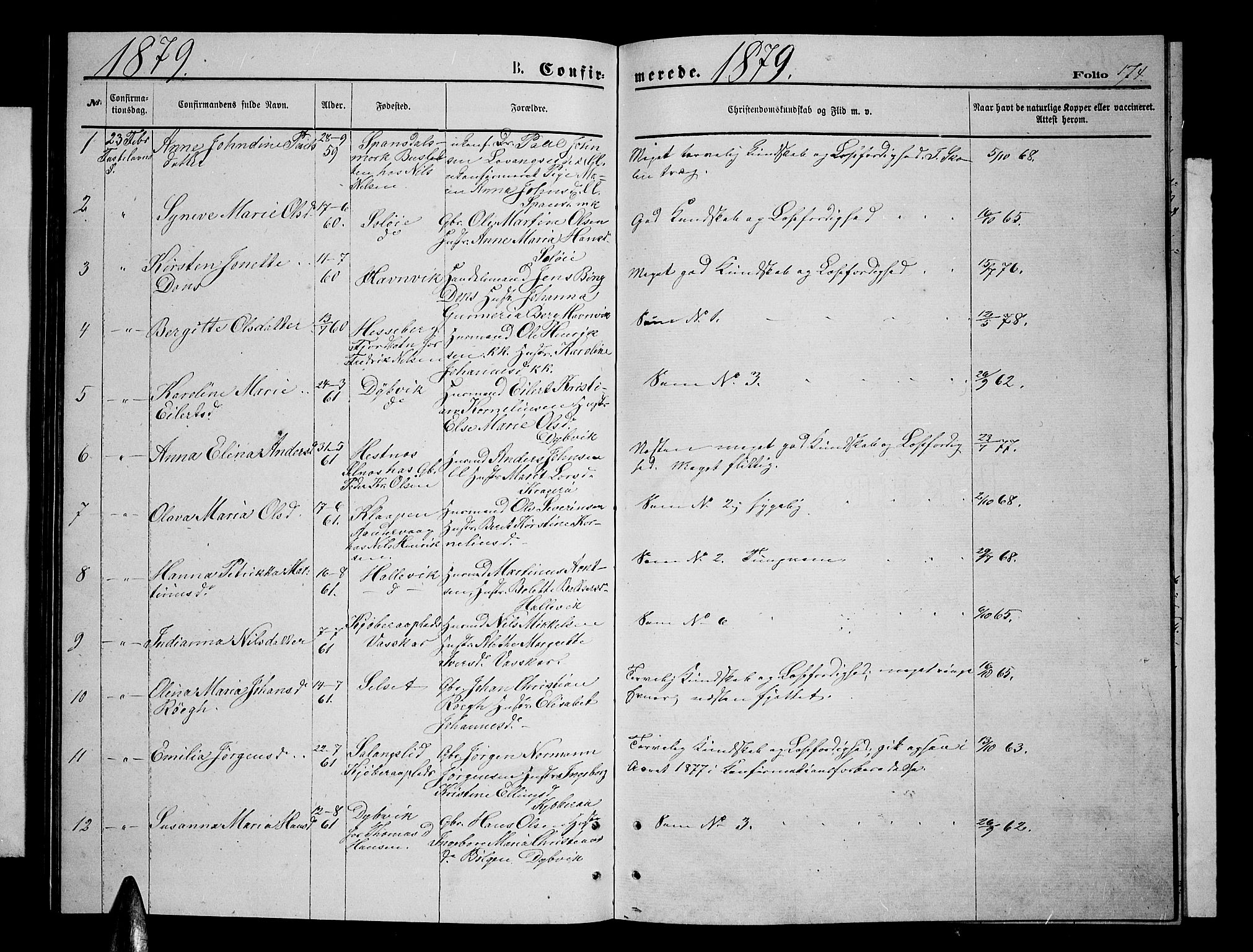 Ibestad sokneprestembete, AV/SATØ-S-0077/H/Ha/Hab/L0006klokker: Klokkerbok nr. 6, 1871-1879, s. 174