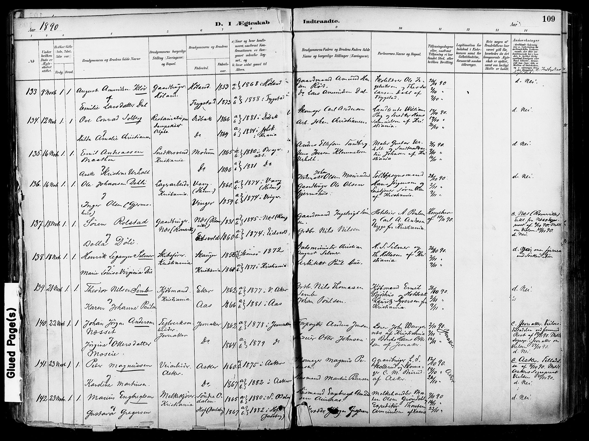 Johannes prestekontor Kirkebøker, AV/SAO-A-10852/F/Fa/L0004: Ministerialbok nr. 4, 1883-1907, s. 109