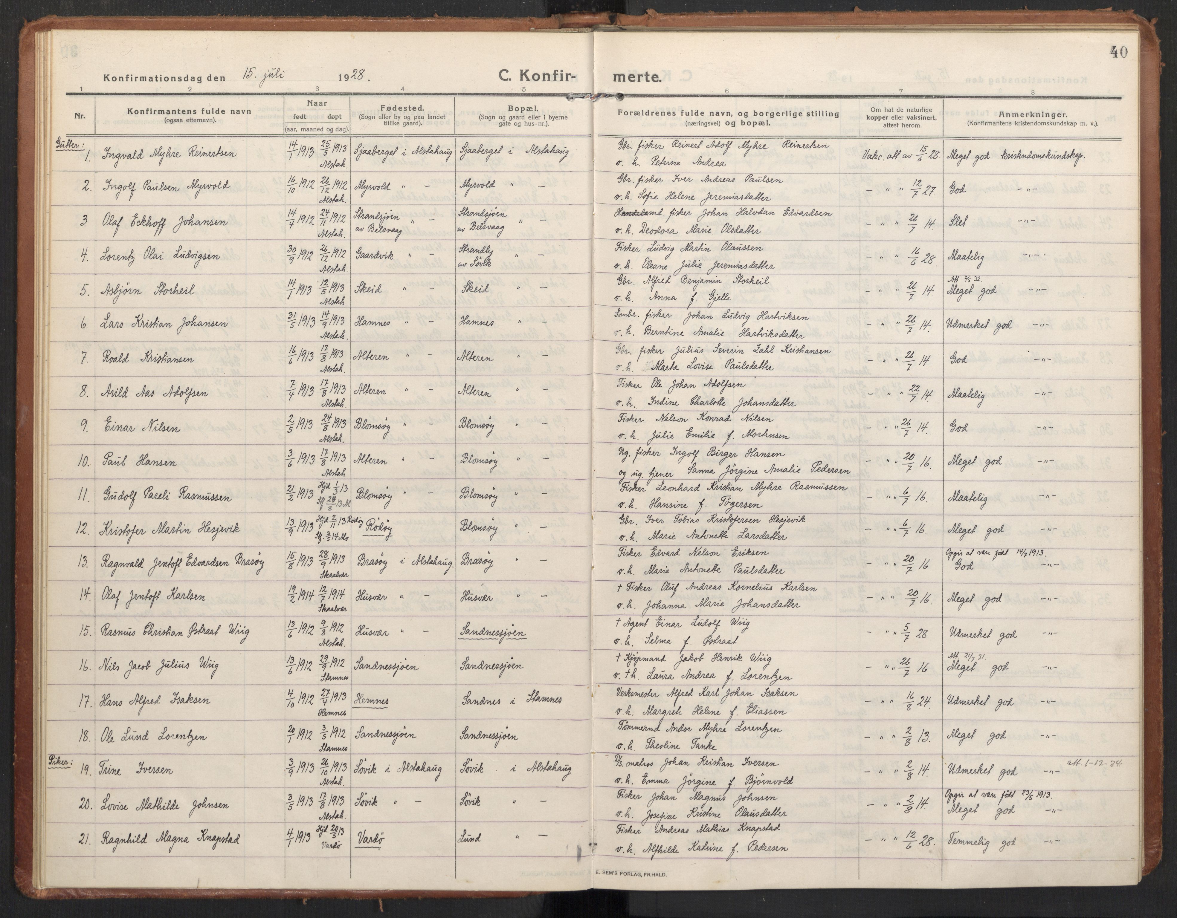 Ministerialprotokoller, klokkerbøker og fødselsregistre - Nordland, AV/SAT-A-1459/830/L0456: Ministerialbok nr. 830A20, 1914-1937, s. 40