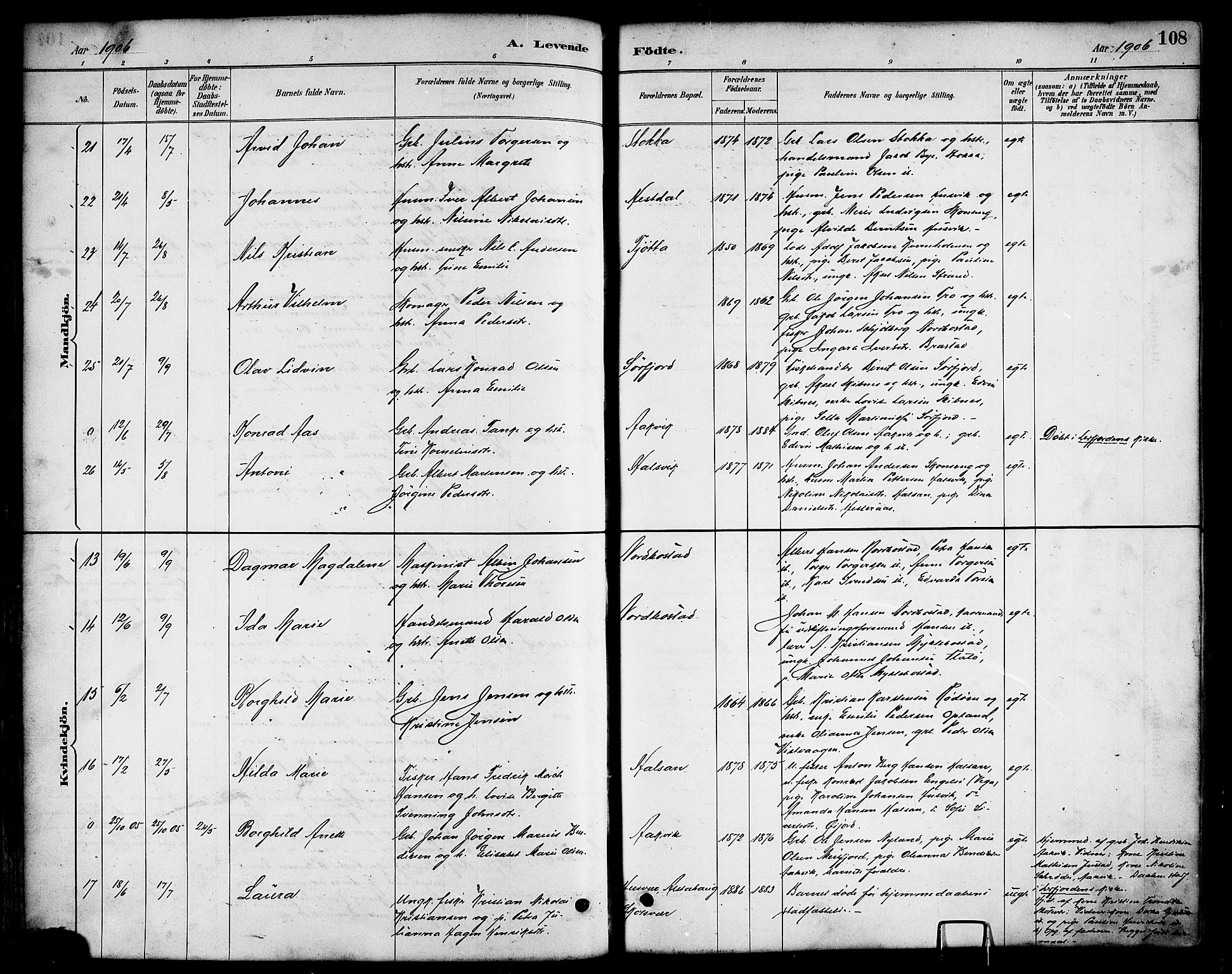 Ministerialprotokoller, klokkerbøker og fødselsregistre - Nordland, SAT/A-1459/817/L0268: Klokkerbok nr. 817C03, 1884-1920, s. 108