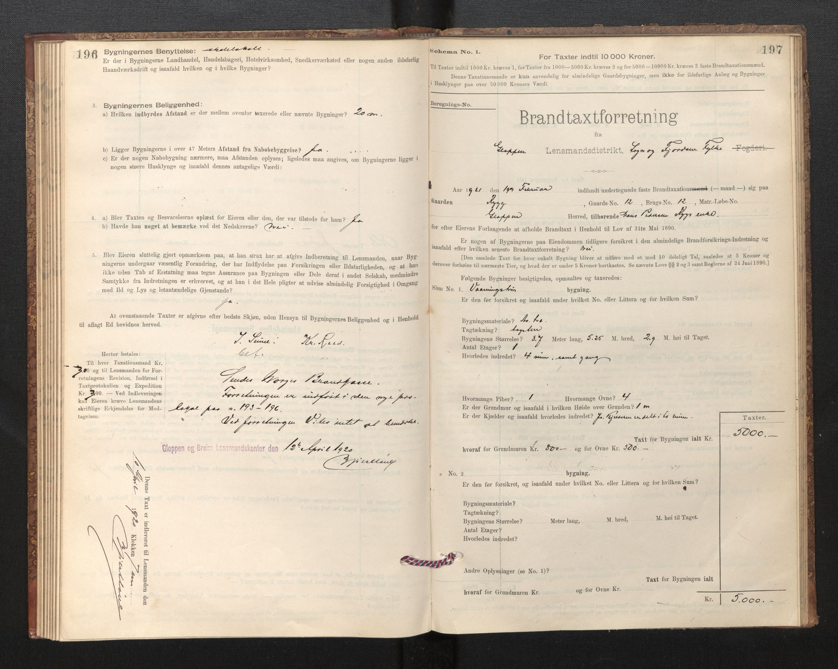 Lensmannen i Gloppen og Breim, SAB/A-27801/0012/L0003: Branntakstprotokoll, skjematakst, 1894-1931, s. 196-197
