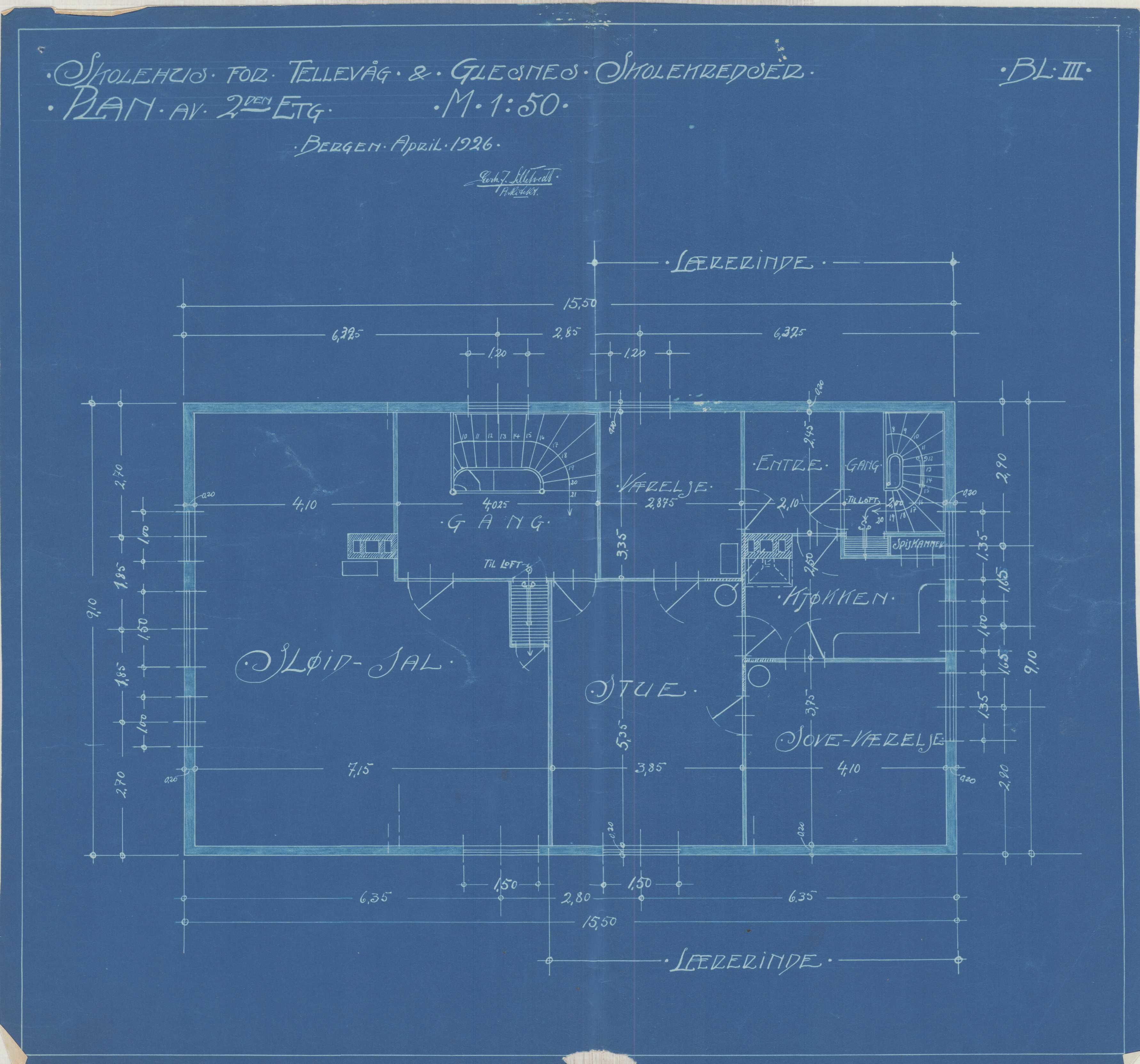 Sund kommune. Formannskapet, IKAH/1245-021/T/Ta/L0001/0006: Teikningar / Televåg og Glesnes skule, 1926