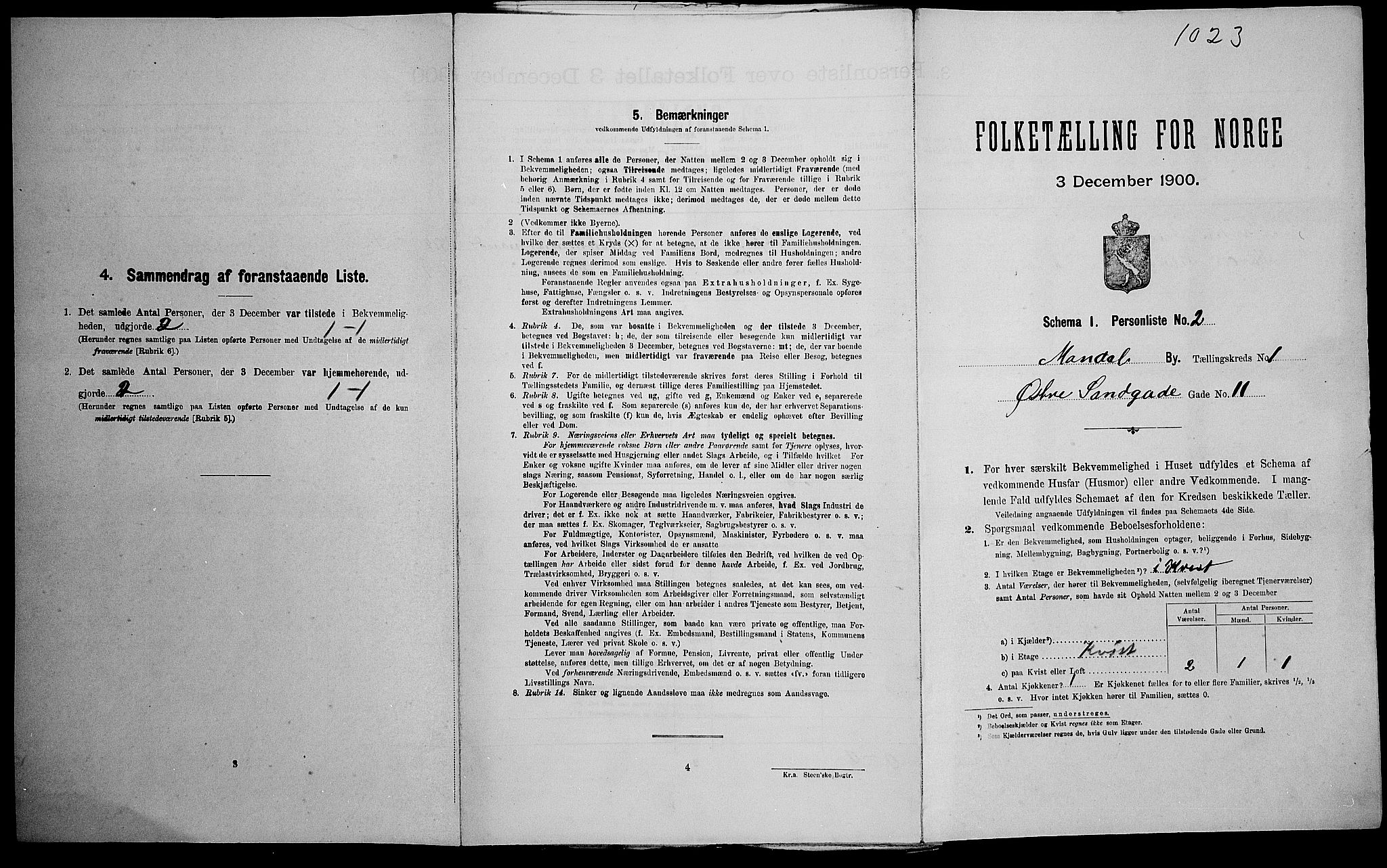 SAK, Folketelling 1900 for 1002 Mandal ladested, 1900, s. 208