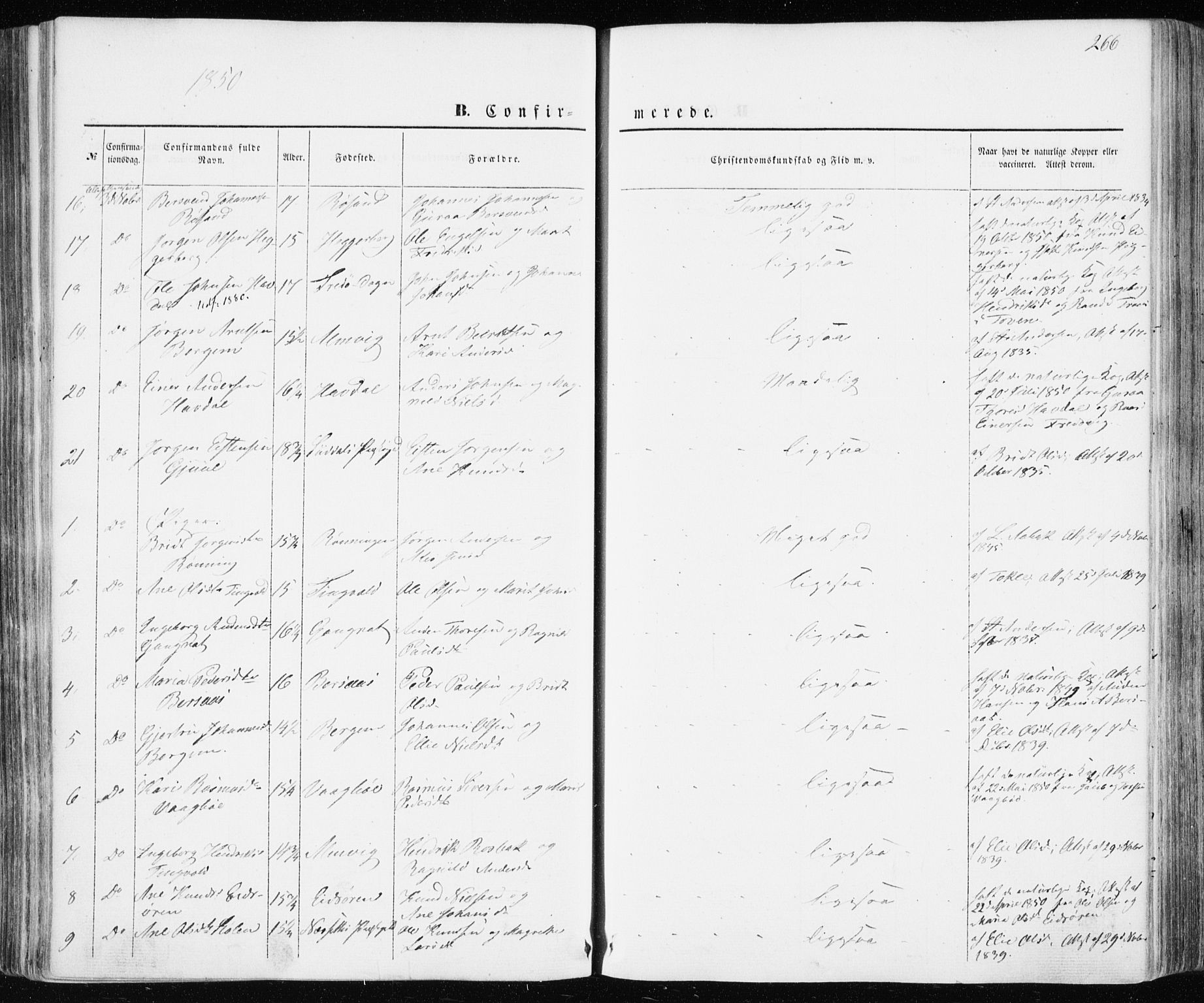 Ministerialprotokoller, klokkerbøker og fødselsregistre - Møre og Romsdal, AV/SAT-A-1454/586/L0984: Ministerialbok nr. 586A10, 1844-1856, s. 266