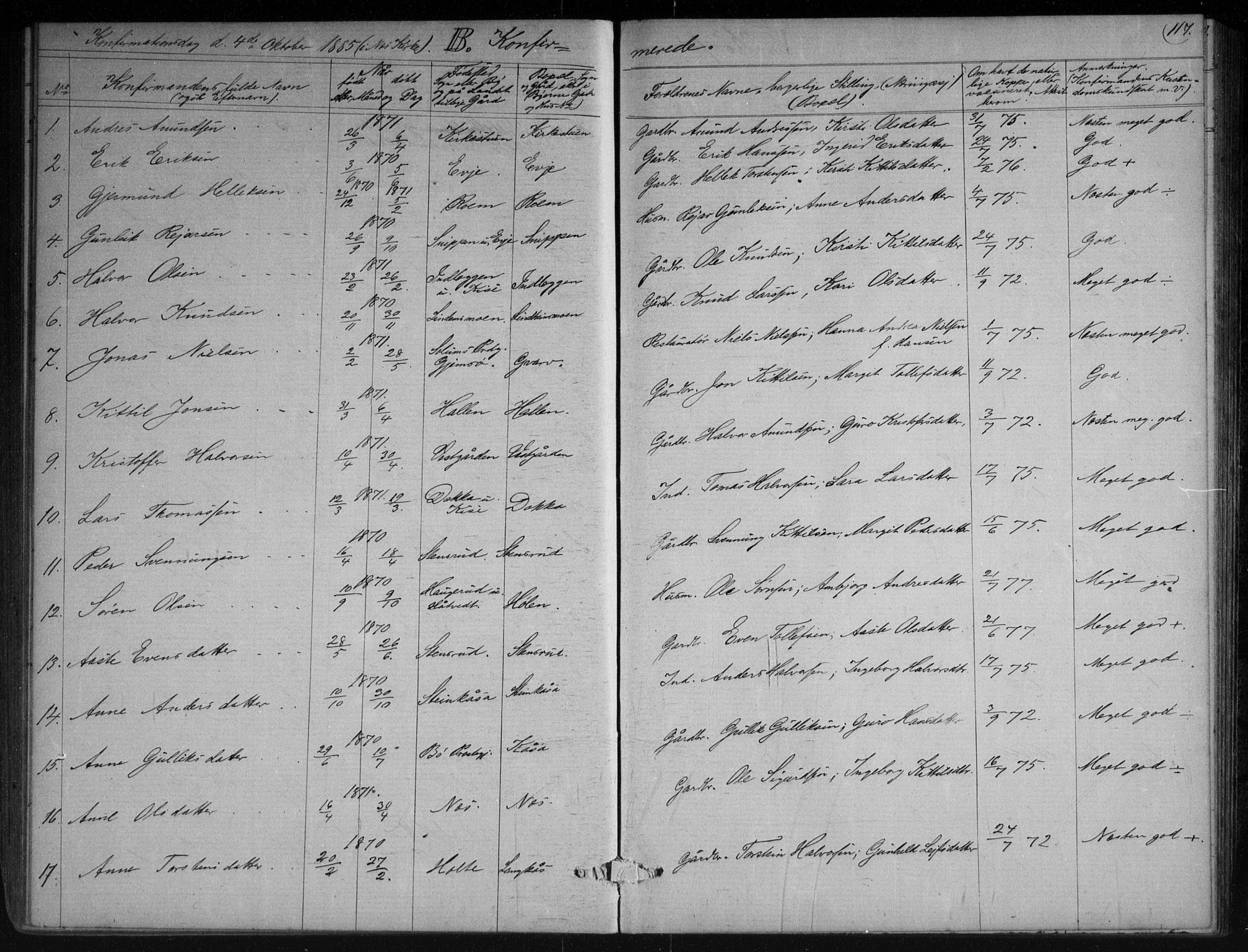 Sauherad kirkebøker, AV/SAKO-A-298/G/Gb/L0002: Klokkerbok nr. II 2, 1866-1897, s. 117
