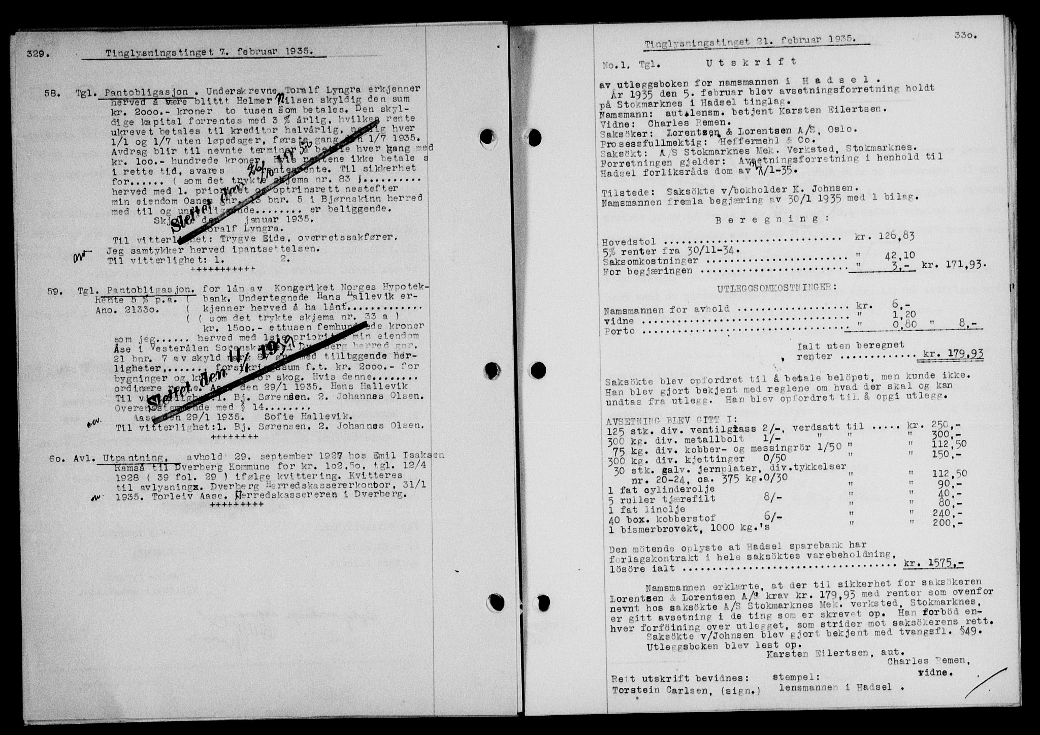 Vesterålen sorenskriveri, SAT/A-4180/1/2/2Ca/L0061: Pantebok nr. 54, 1934-1935, Tingl.dato: 21.02.1935