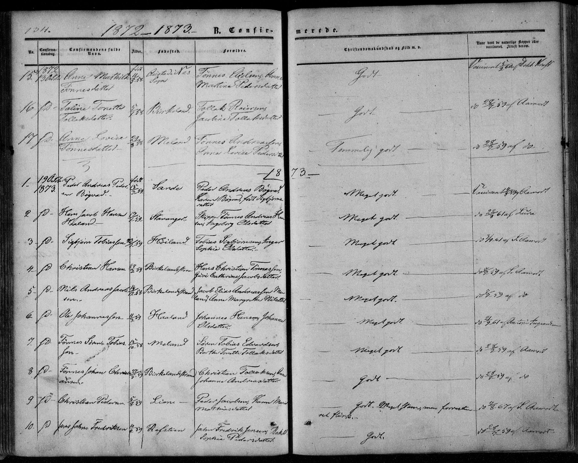 Kvinesdal sokneprestkontor, SAK/1111-0026/F/Fa/Faa/L0002: Ministerialbok nr. A 2, 1850-1876, s. 134