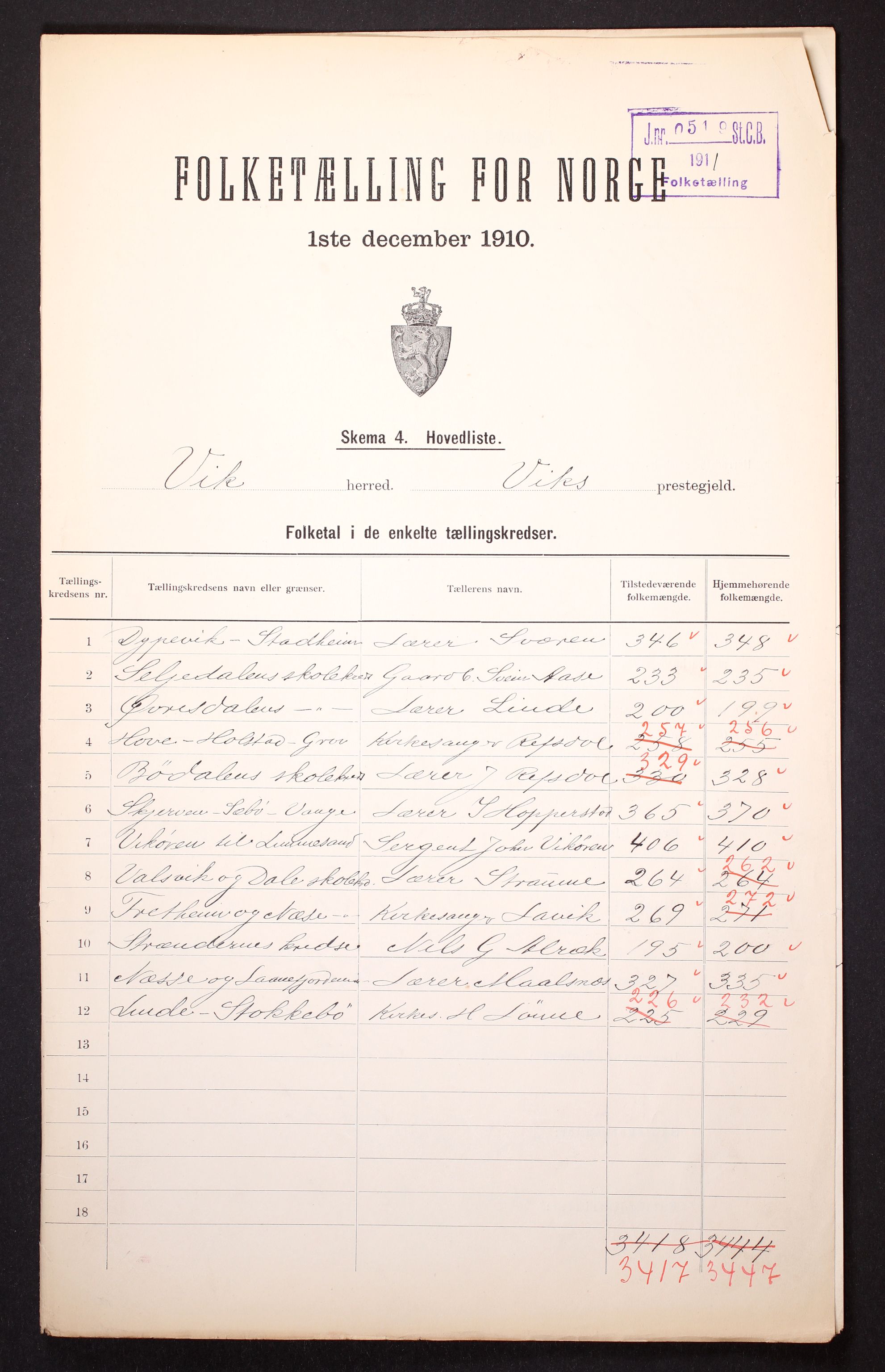RA, Folketelling 1910 for 1417 Vik herred, 1910, s. 2