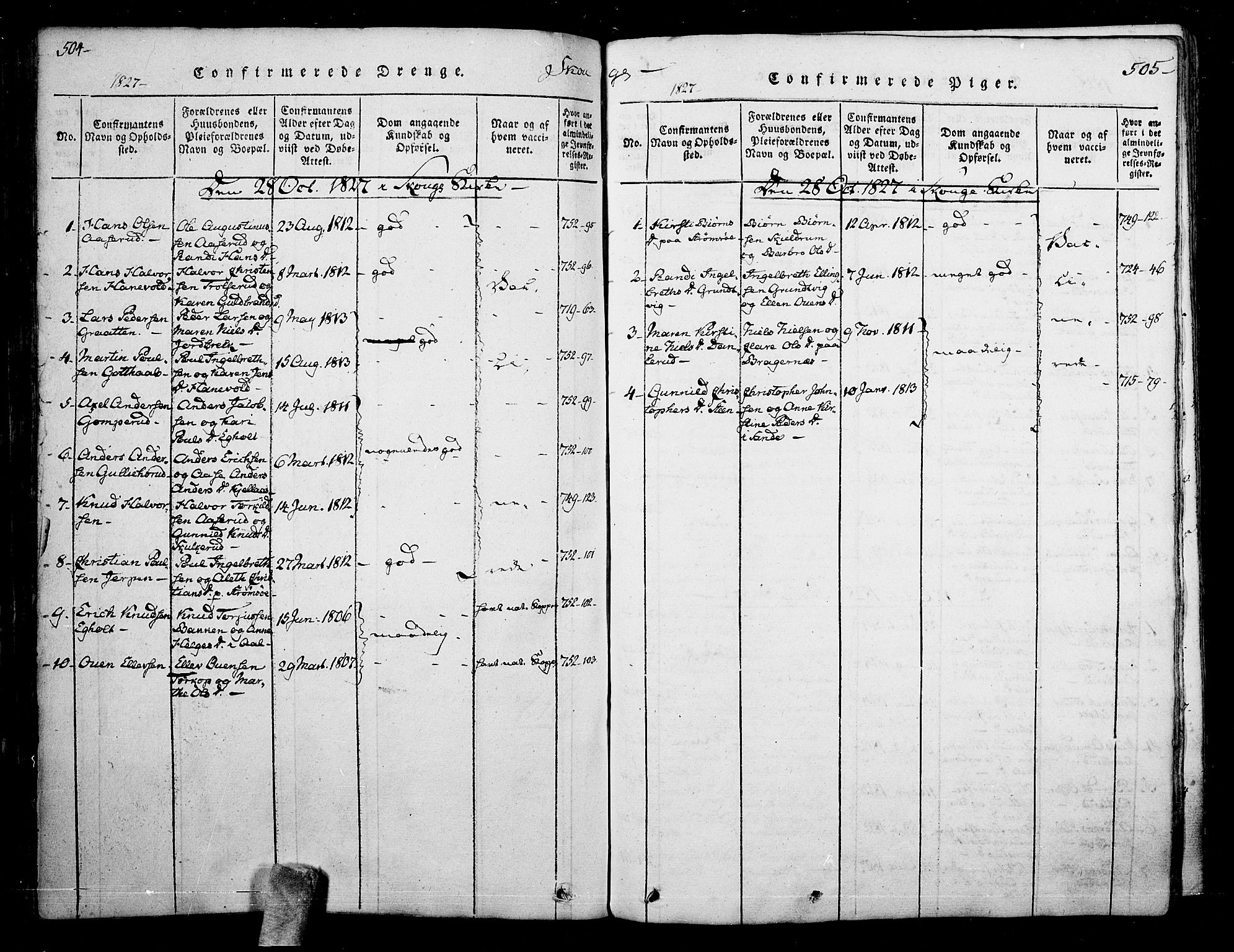 Skoger kirkebøker, SAKO/A-59/F/Fa/L0002: Ministerialbok nr. I 2 /1, 1814-1842, s. 504-505
