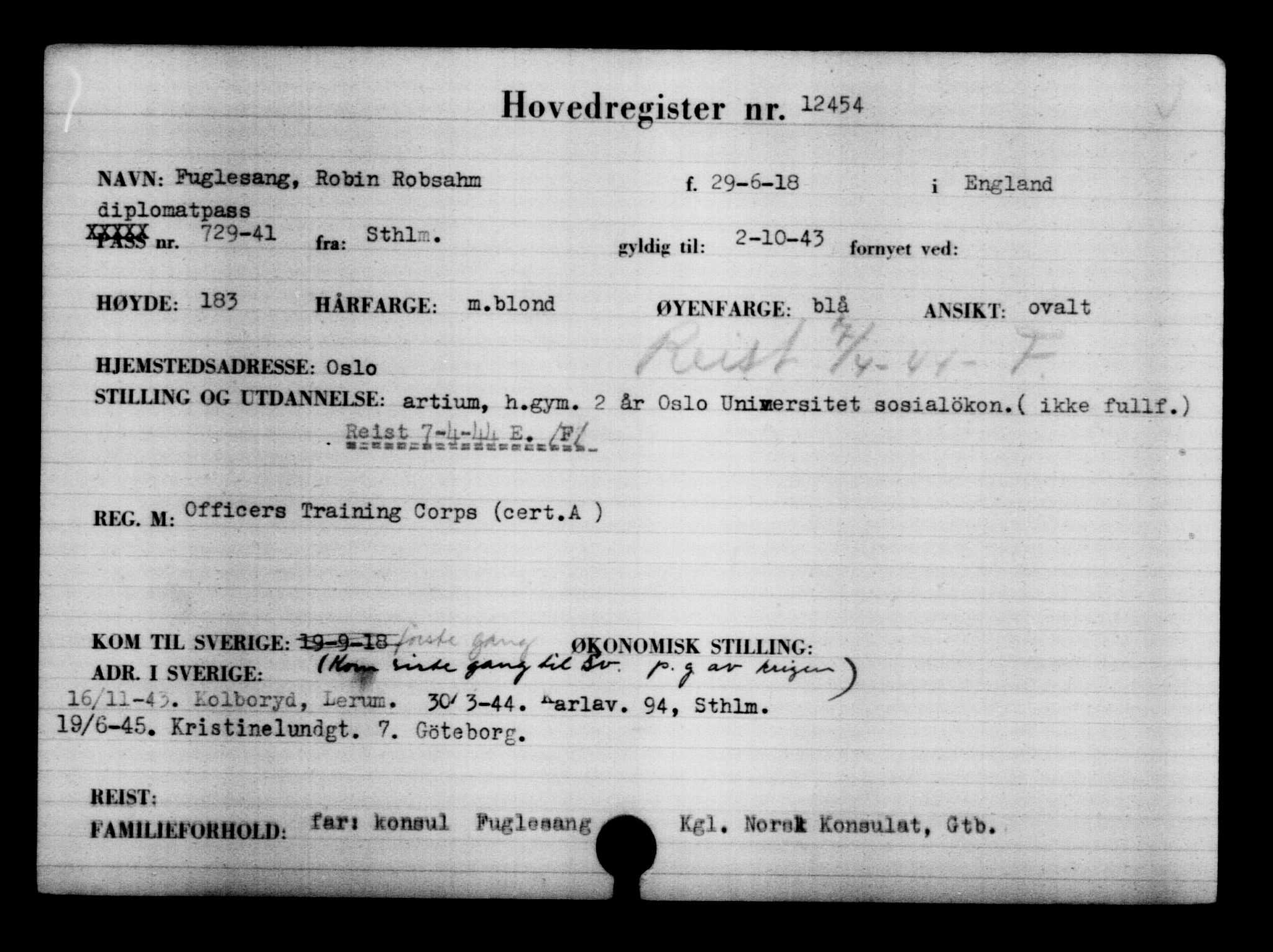Utenriksstasjonene, Legasjonen i Stockholm, Flyktningkontoret, AV/RA-S-6753/V/Va/L0006: Kjesäterkartoteket, flyktninger med registreringsnr. 9400-12711, 1940-1945, s. 3485