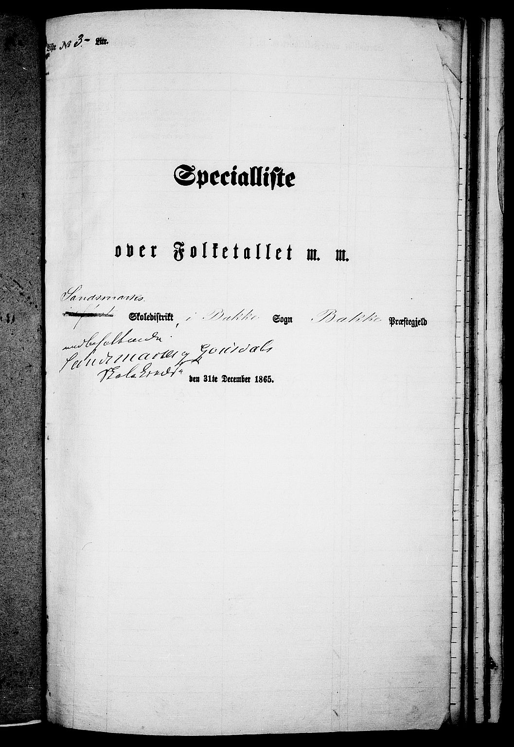 RA, Folketelling 1865 for 1045P Bakke prestegjeld, 1865, s. 82