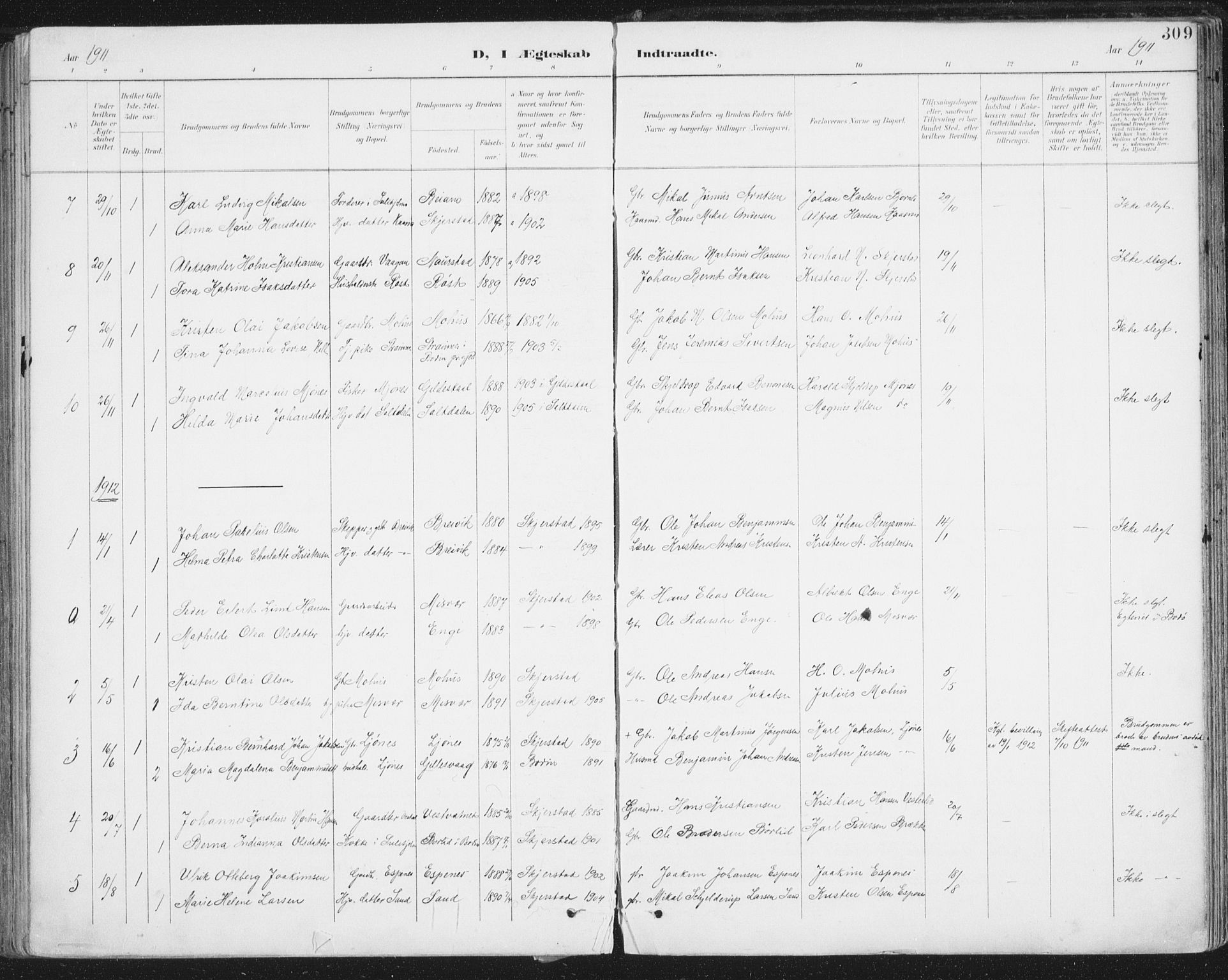 Ministerialprotokoller, klokkerbøker og fødselsregistre - Nordland, AV/SAT-A-1459/852/L0741: Ministerialbok nr. 852A11, 1894-1917, s. 309