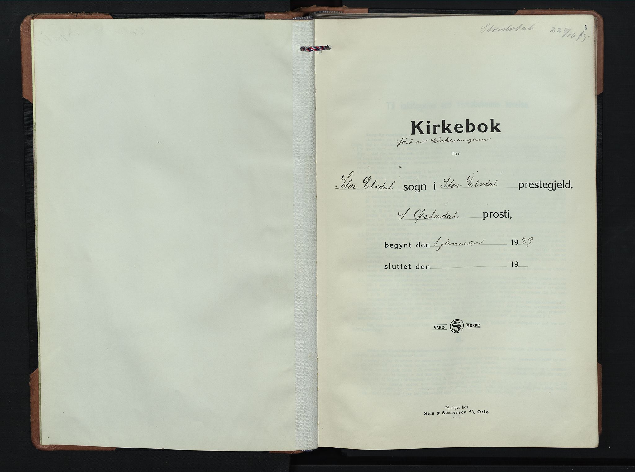 Stor-Elvdal prestekontor, AV/SAH-PREST-052/H/Ha/Hab/L0010: Klokkerbok nr. 10, 1929-1955, s. 1