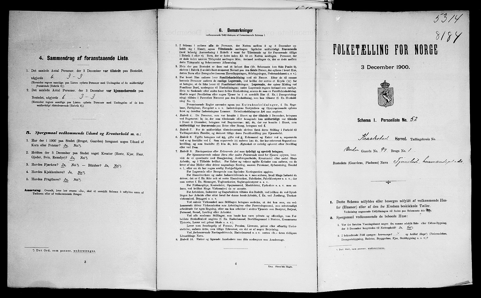 SAO, Folketelling 1900 for 0212 Kråkstad herred, 1900