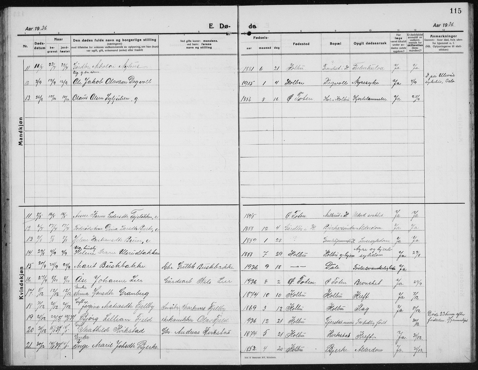 Kolbu prestekontor, AV/SAH-PREST-110/H/Ha/Hab/L0002: Klokkerbok nr. 2, 1925-1942, s. 115