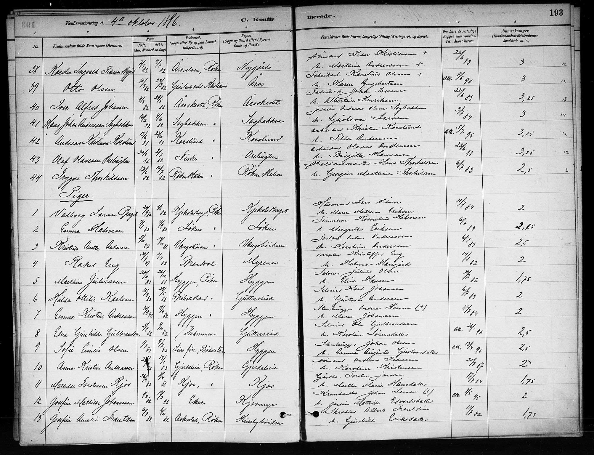 Røyken kirkebøker, AV/SAKO-A-241/F/Fa/L0008: Ministerialbok nr. 8, 1880-1897, s. 193