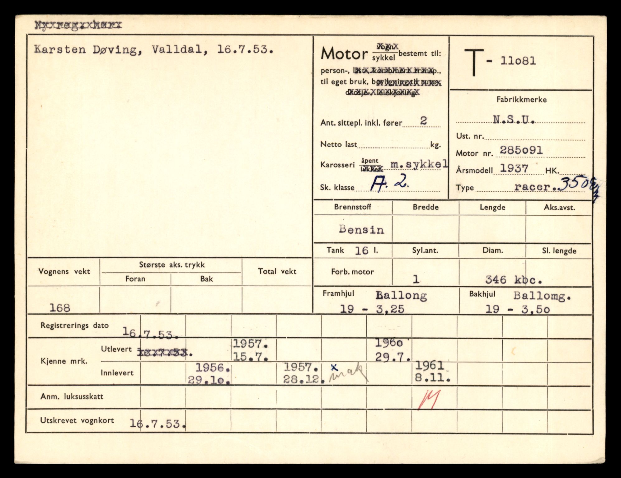 Møre og Romsdal vegkontor - Ålesund trafikkstasjon, AV/SAT-A-4099/F/Fe/L0026: Registreringskort for kjøretøy T 11046 - T 11160, 1927-1998, s. 1105