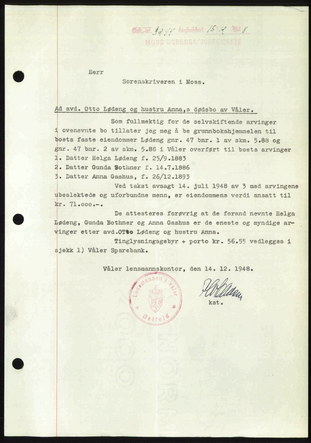Moss sorenskriveri, SAO/A-10168: Pantebok nr. A20, 1948-1948, Dagboknr: 3244/1948