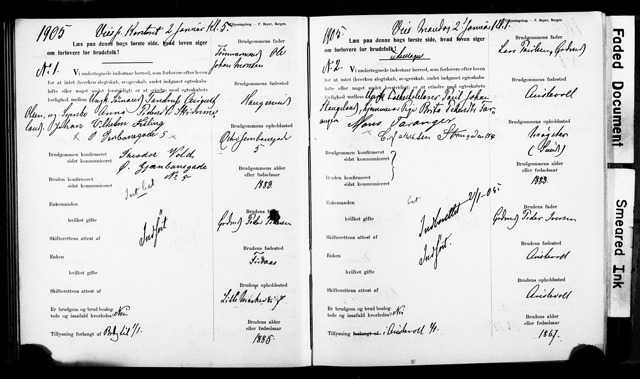 Nykirken Sokneprestembete, SAB/A-77101: Forlovererklæringer nr. II.5.4, 1904-1907, s. 64