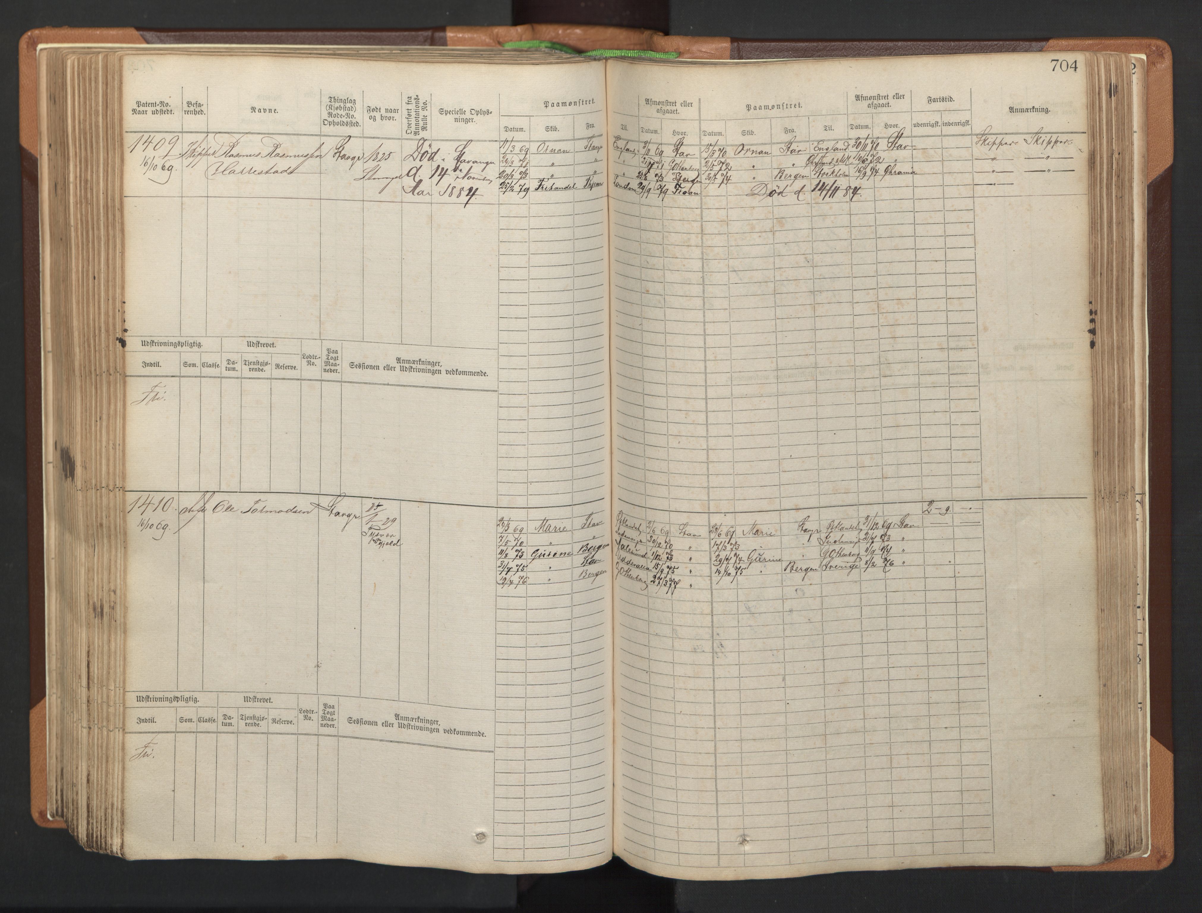 Stavanger sjømannskontor, AV/SAST-A-102006/F/Fb/Fbb/L0005: Sjøfartshovedrulle, patentnr. 793-1606 (del 2), 1869-1880, s. 316