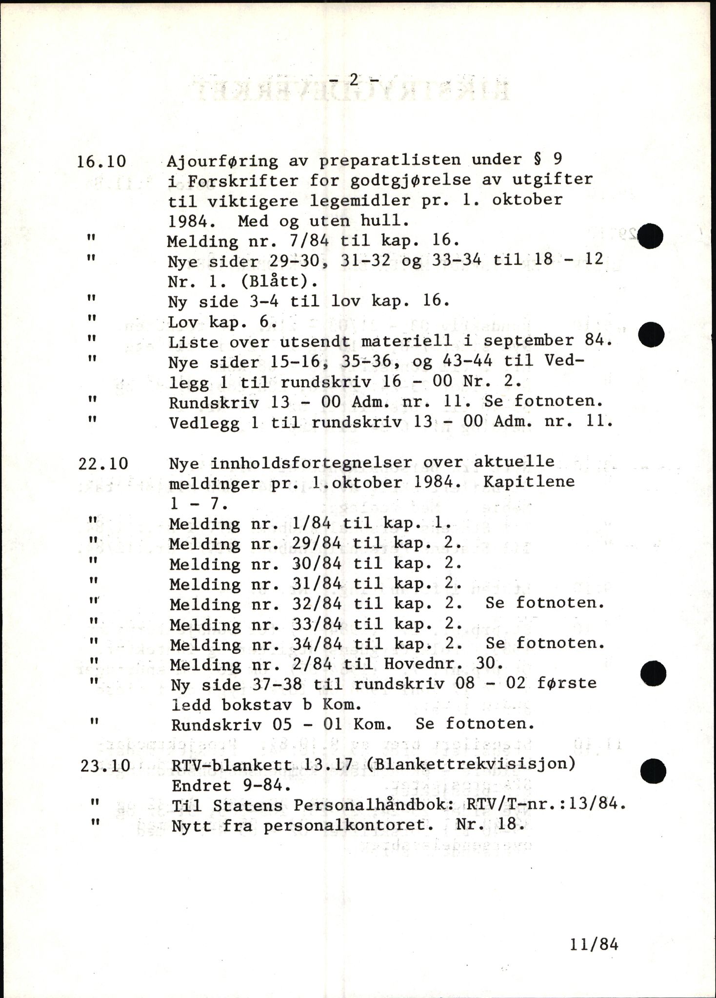 Rikstrygdeverket, Administrasjonsavdelingen, RA/S-4503/1/X/Xd/Xda/L0121: Lister utsendte meldinger, brosjyrer og forskrifter, 1974-2002, s. 10