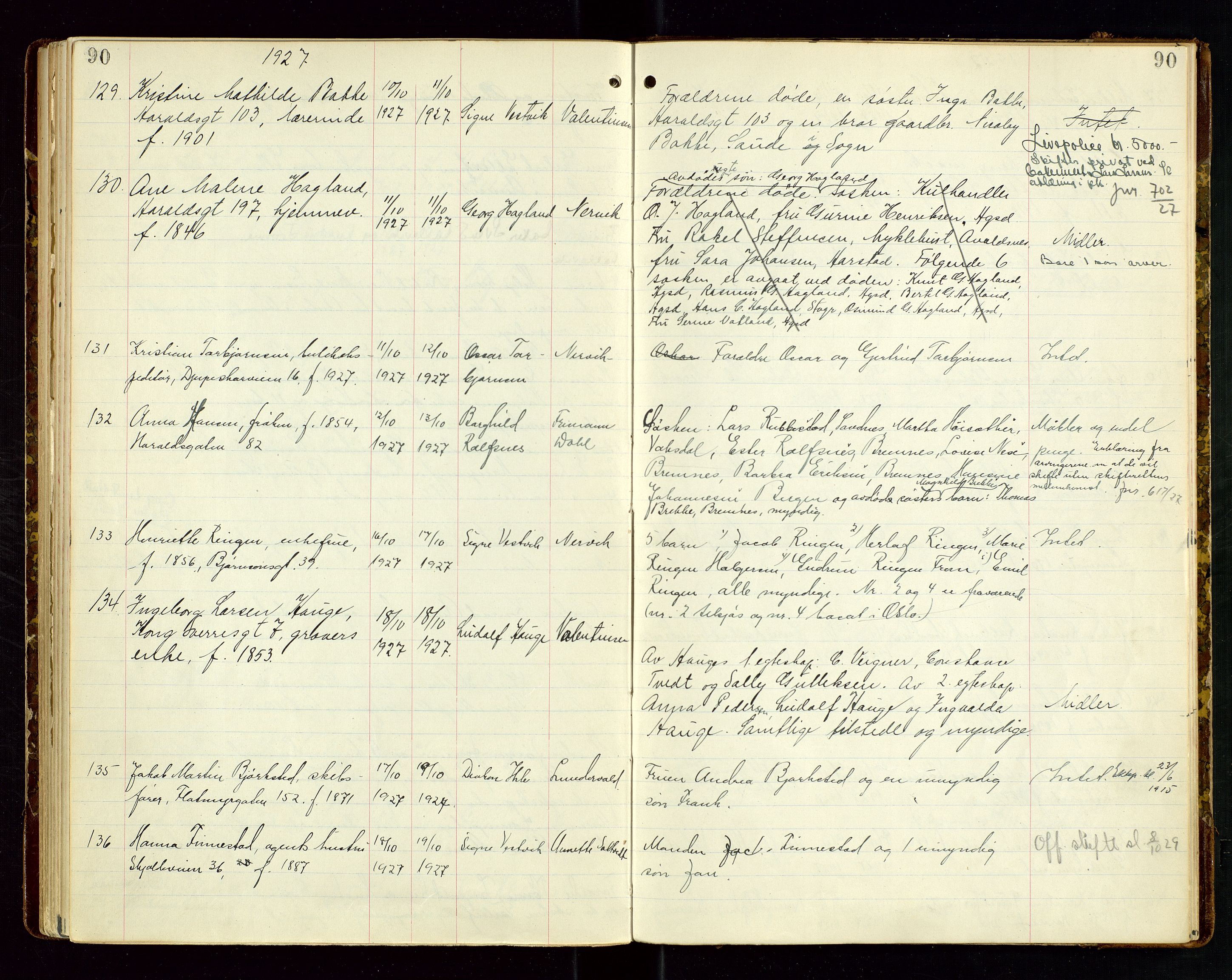 Haugesund tingrett, AV/SAST-A-101415/01/IV/IVJ/L0006: Dødsfallsprotokoll, 1922-1928, s. 90