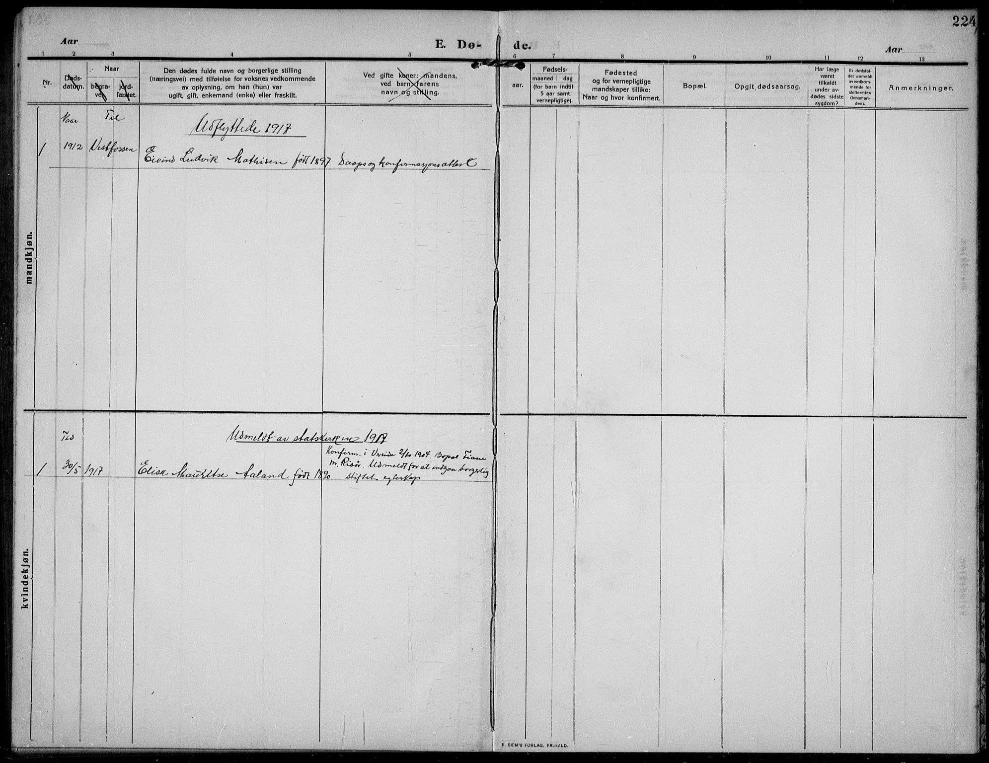 Gloppen sokneprestembete, AV/SAB-A-80101/H/Hab/Habb/L0003: Klokkerbok nr. B 3, 1910-1933, s. 224