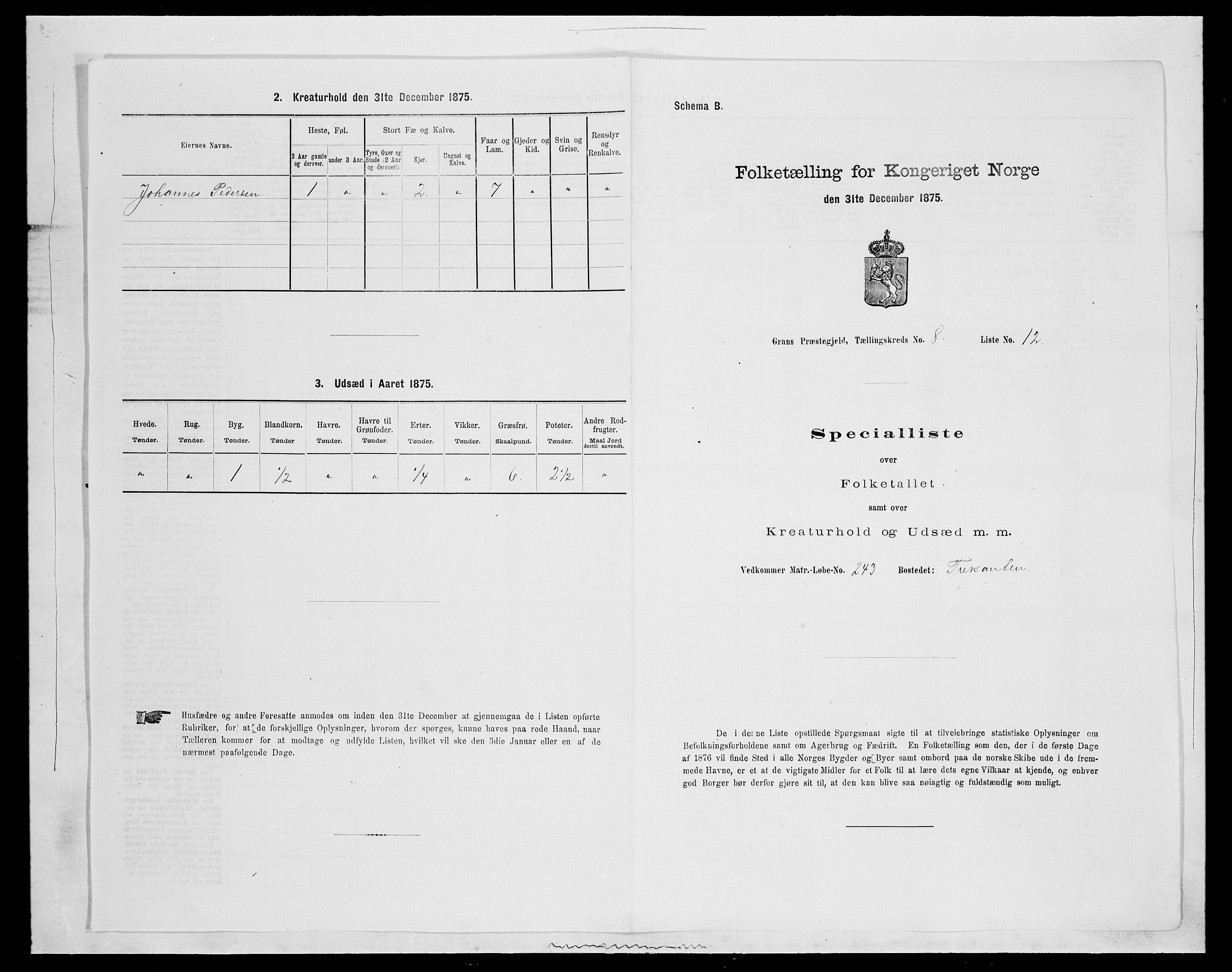 SAH, Folketelling 1875 for 0534P Gran prestegjeld, 1875, s. 1503