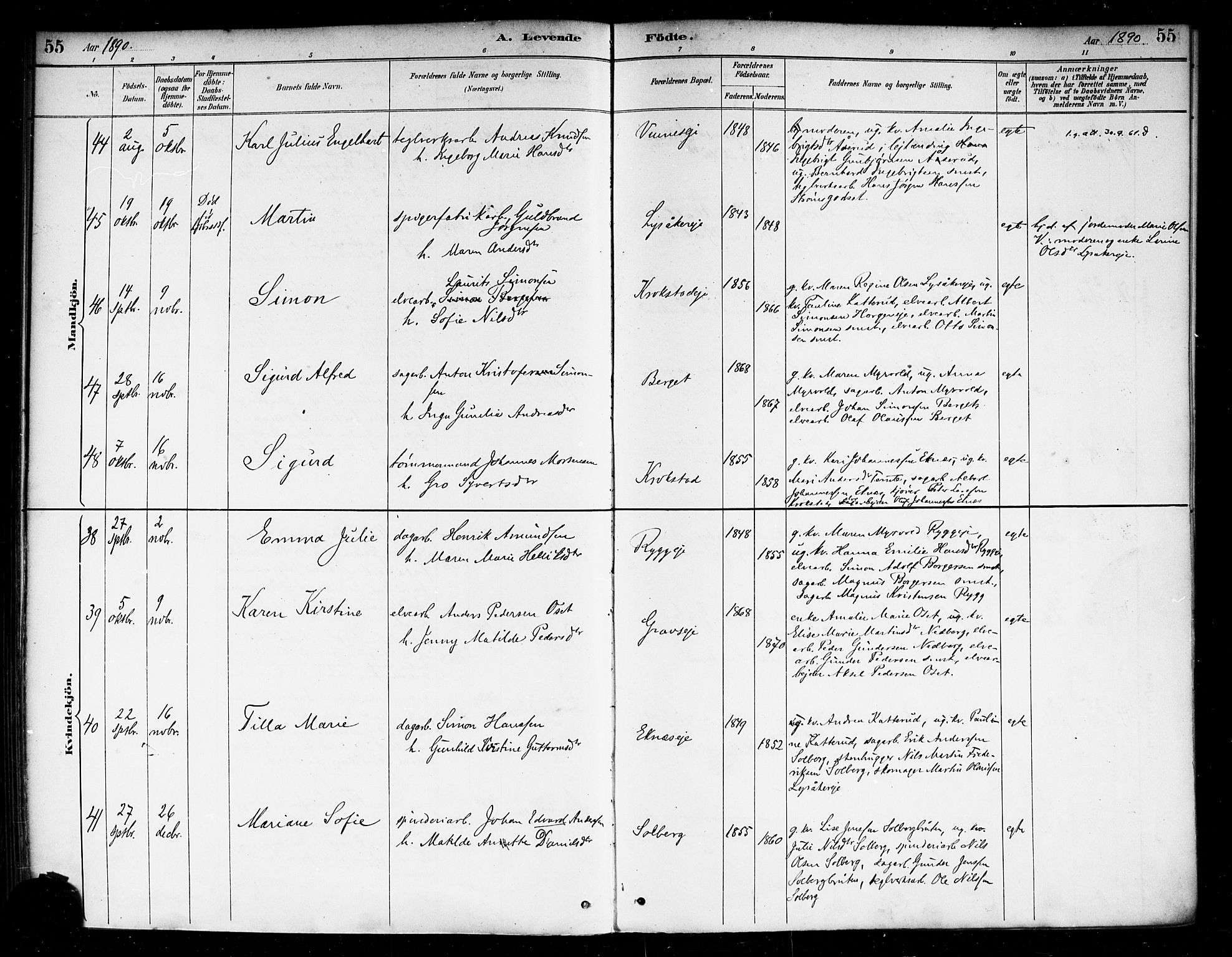 Nedre Eiker kirkebøker, AV/SAKO-A-612/F/Fa/L0003: Ministerialbok nr. 3, 1885-1892, s. 55