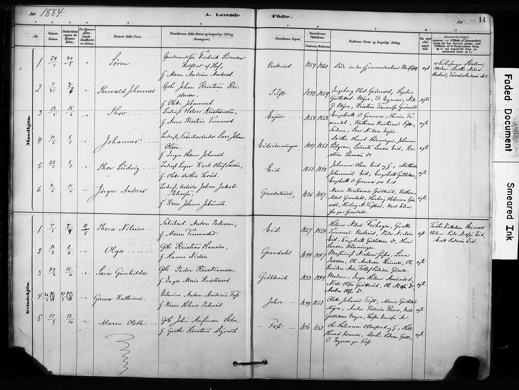 Sandsvær kirkebøker, AV/SAKO-A-244/F/Fc/L0001: Ministerialbok nr. III 1, 1878-1923, s. 14