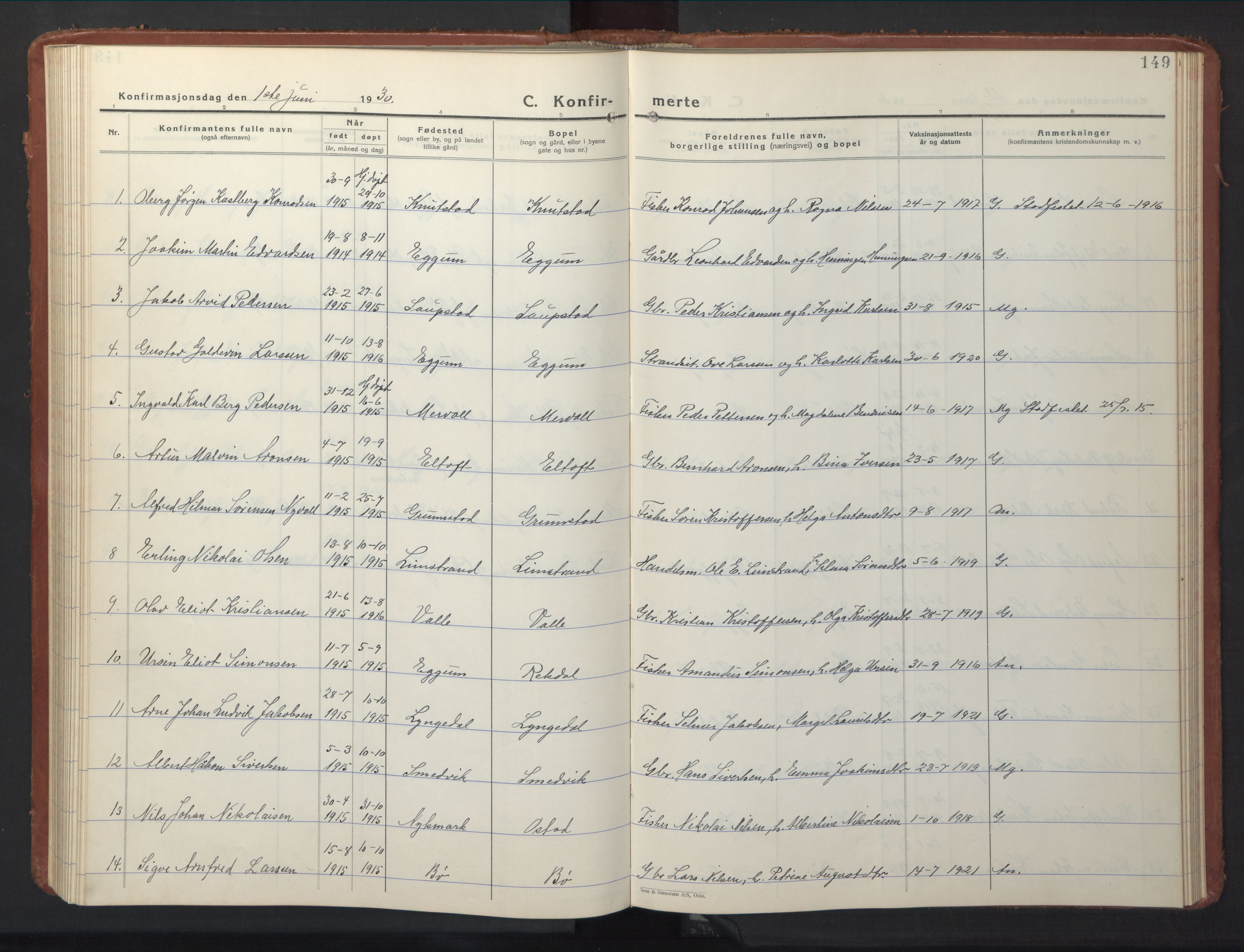 Ministerialprotokoller, klokkerbøker og fødselsregistre - Nordland, SAT/A-1459/880/L1143: Klokkerbok nr. 880C05, 1929-1951, s. 149