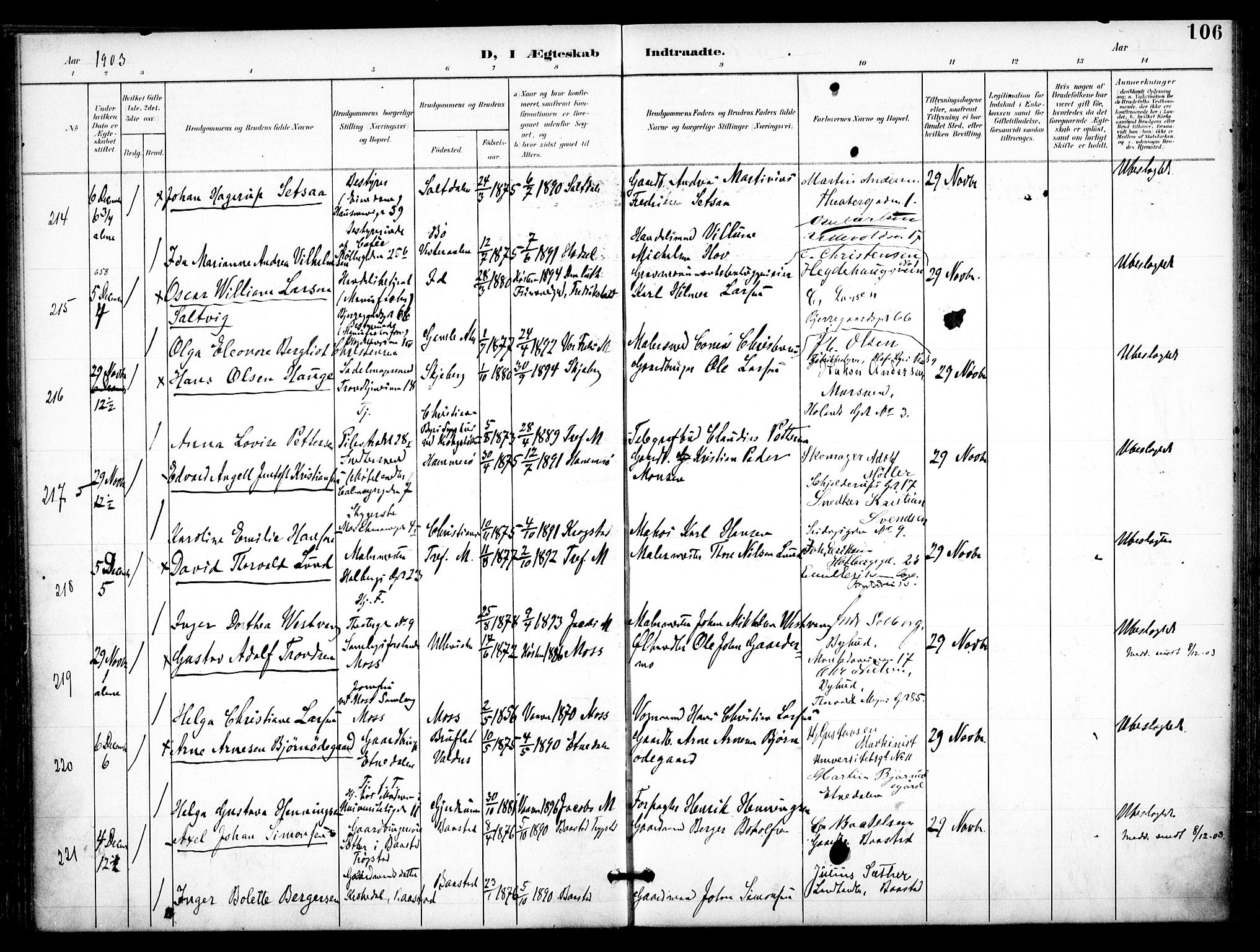 Trefoldighet prestekontor Kirkebøker, AV/SAO-A-10882/F/Fc/L0005: Ministerialbok nr. III 5, 1900-1908, s. 106
