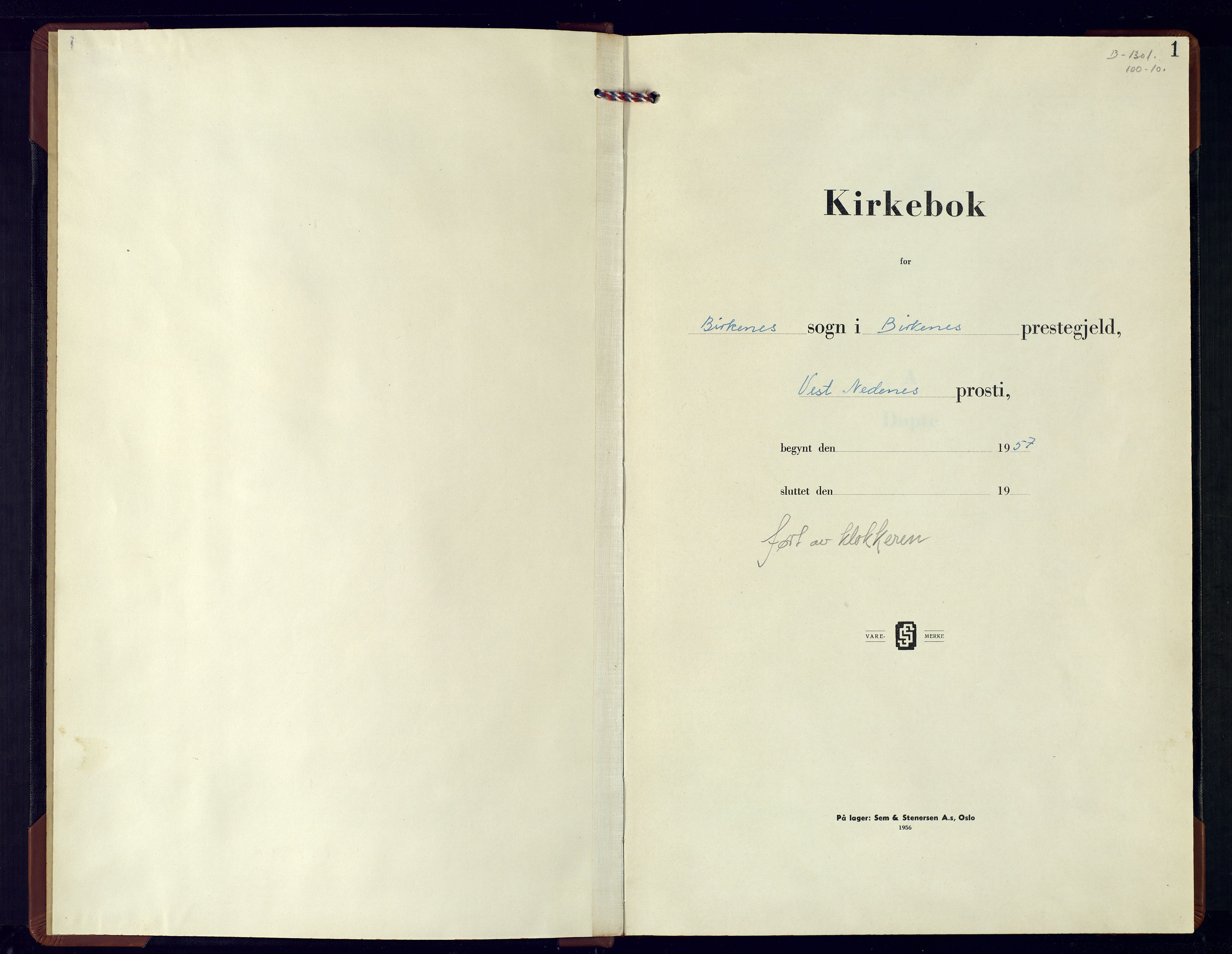 Birkenes sokneprestkontor, AV/SAK-1111-0004/F/Fb/L0006: Klokkerbok nr. B-6, 1957-1981, s. 1