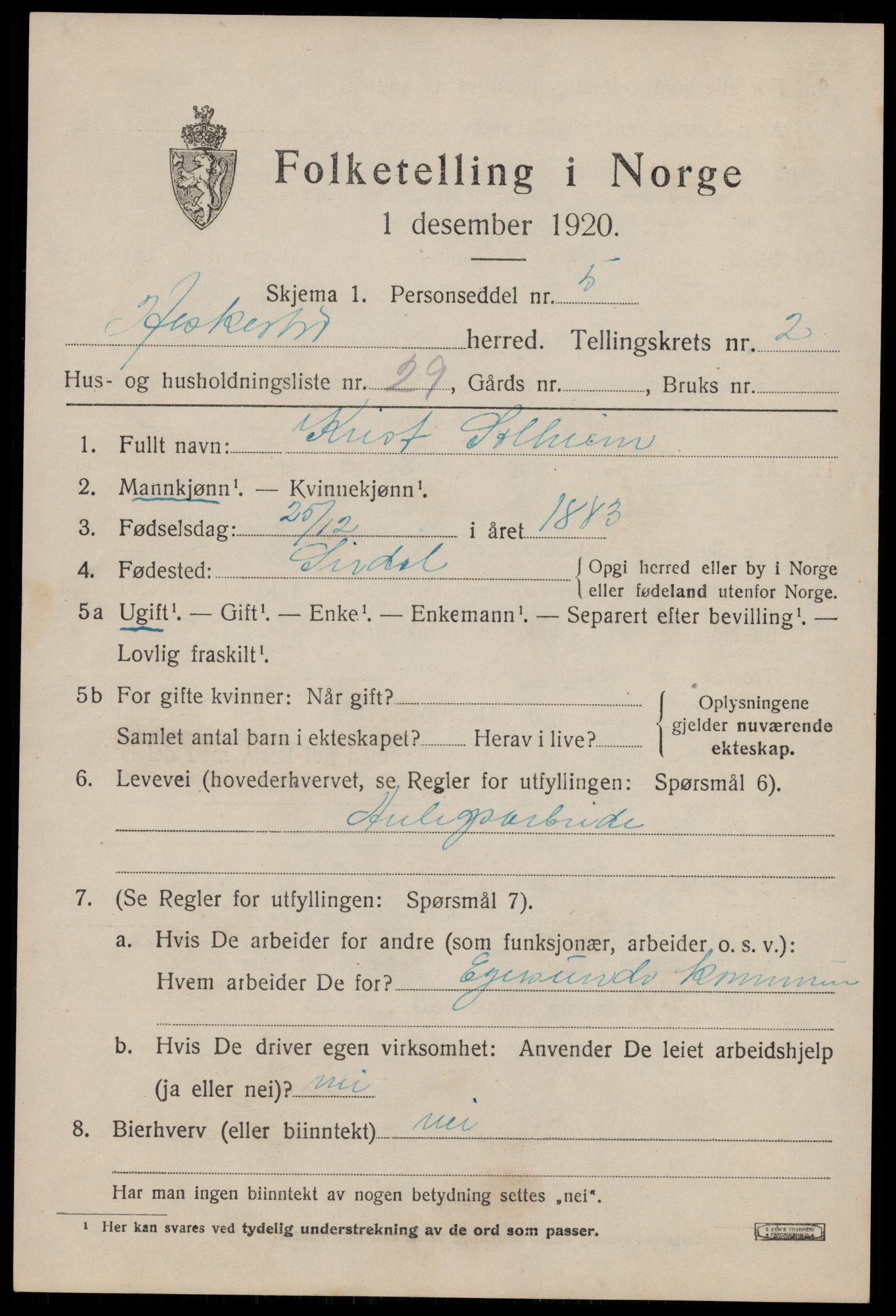 SAST, Folketelling 1920 for 1113 Heskestad herred, 1920, s. 935